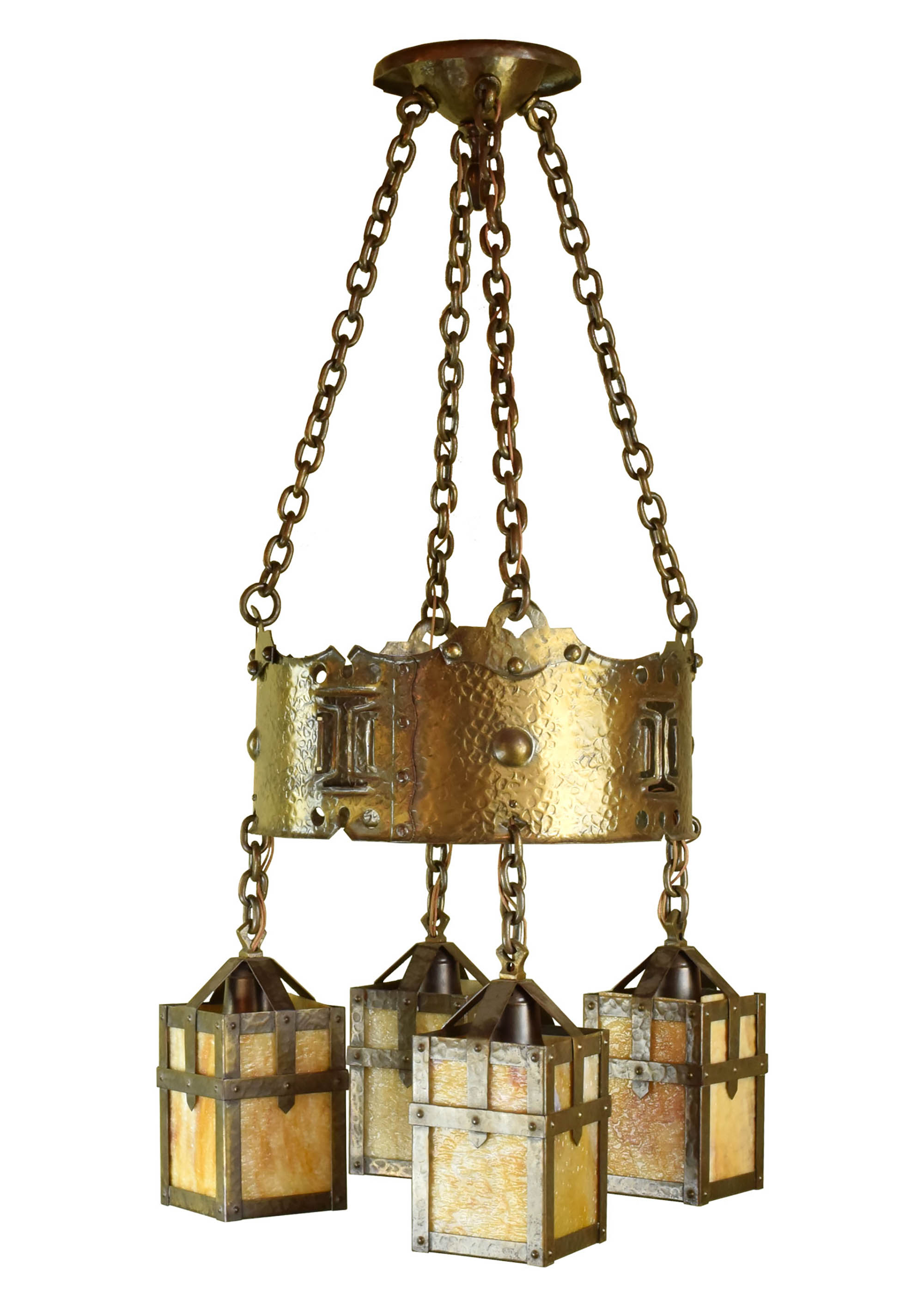 arts and crafts slag glass chandelier