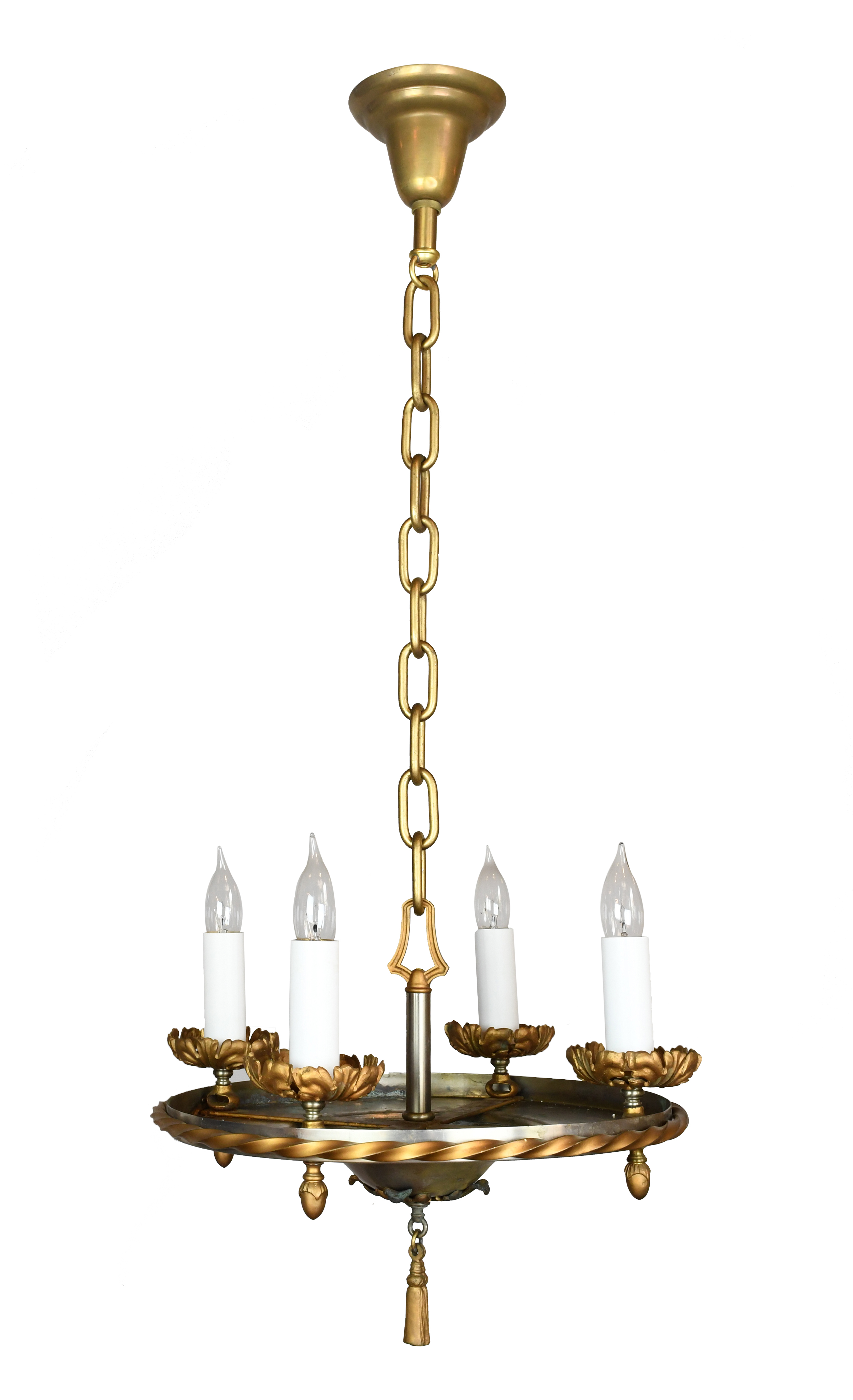 four-candle two tone brass gothic chandelier