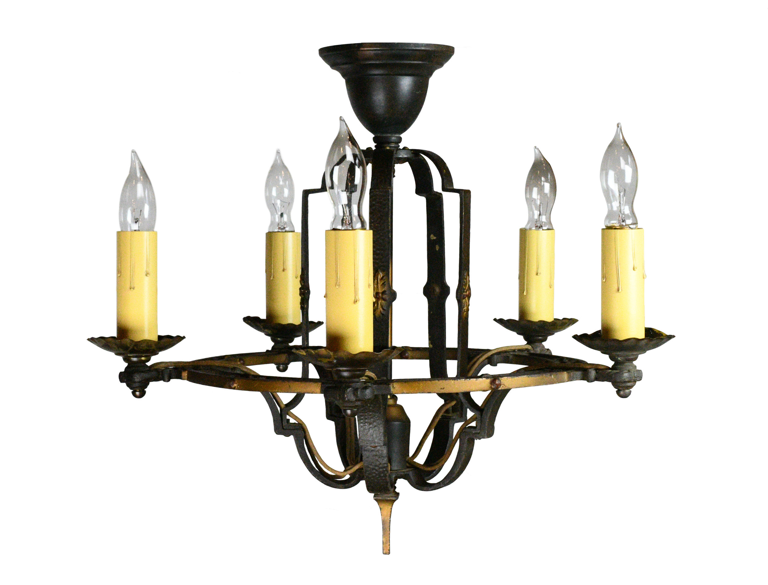 5-candle hammered iron polychrome chandelier