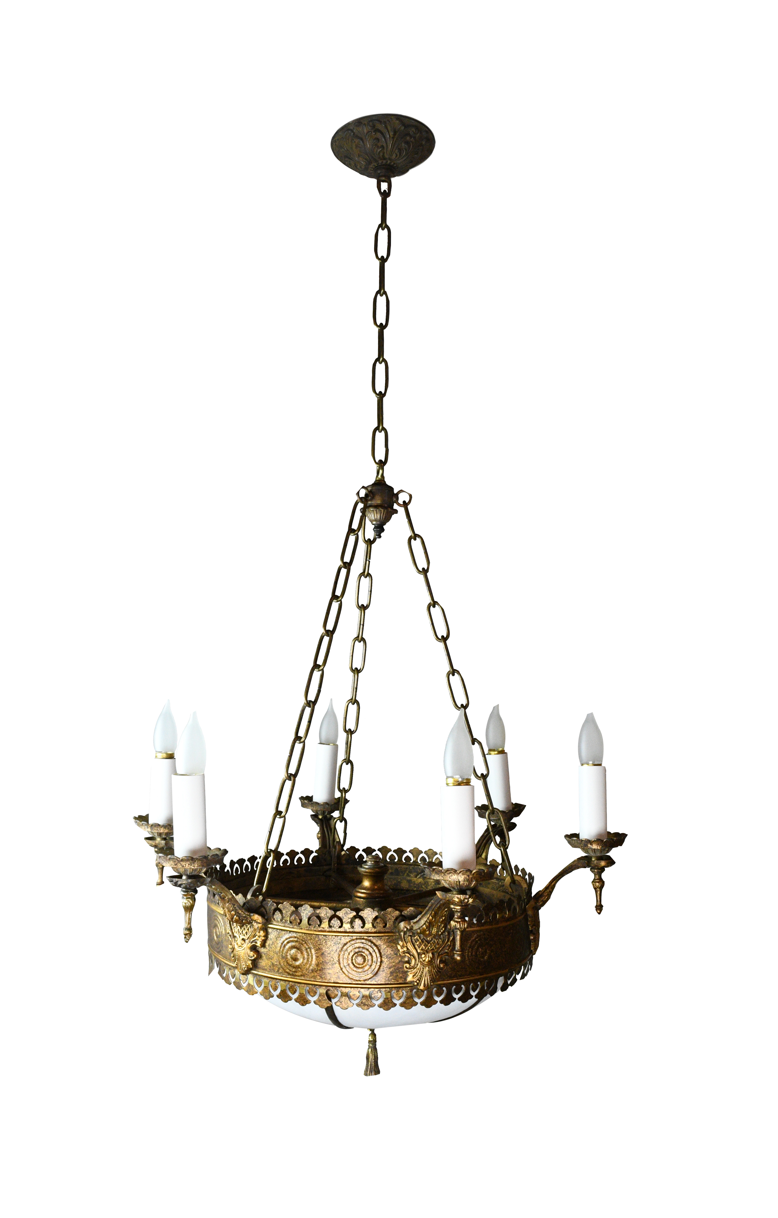 6 candle tudor chandelier with bent glass