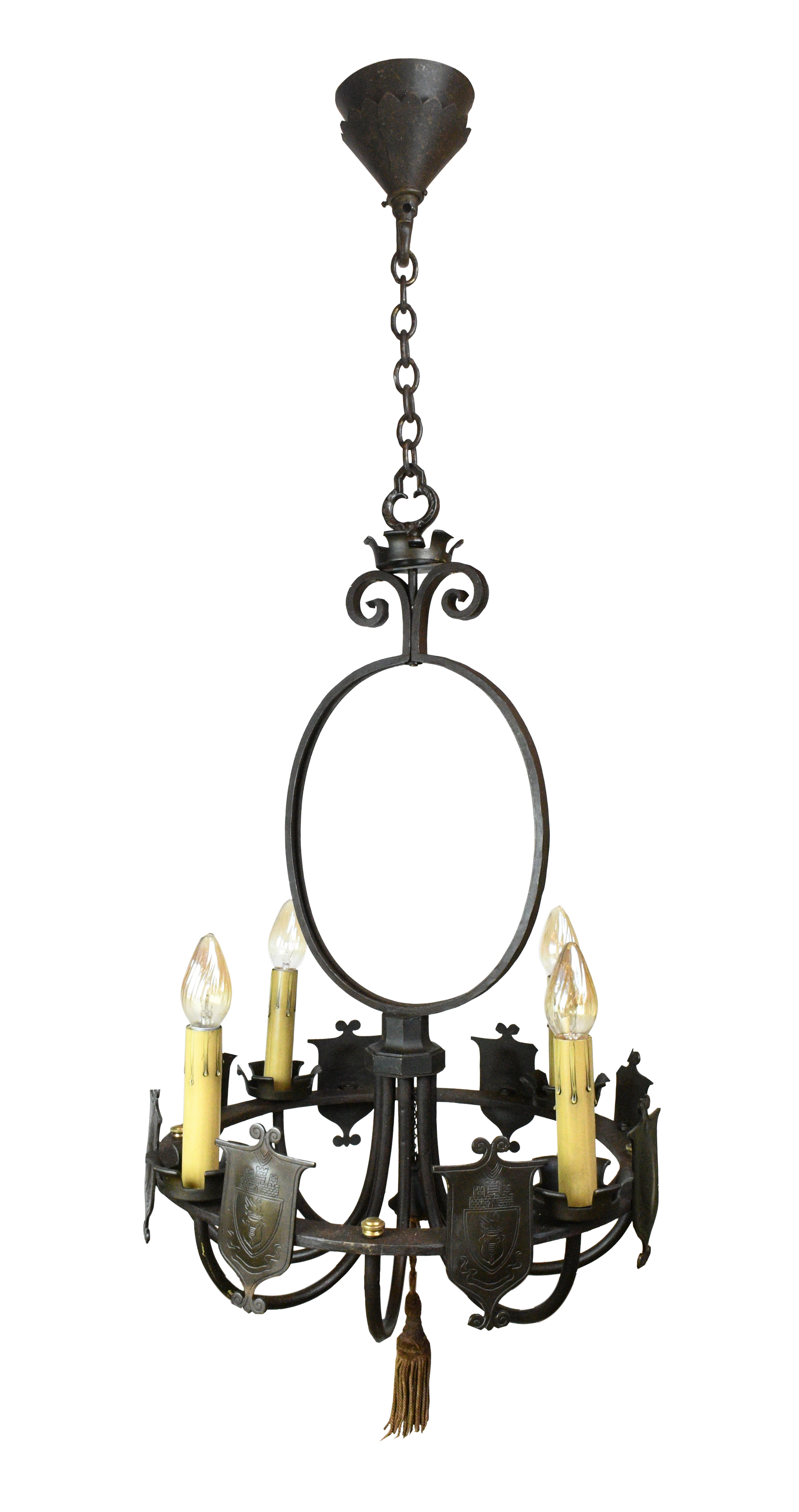 iron four candle tudor chandelier