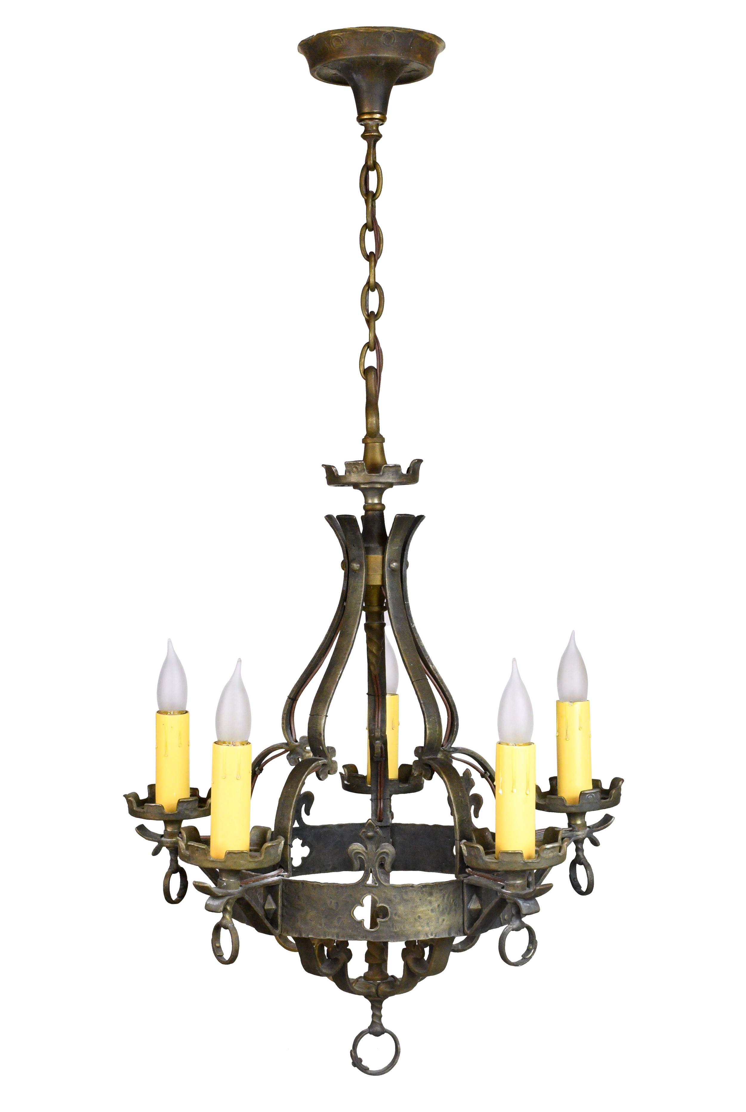 bronze five candle tudor chandelier