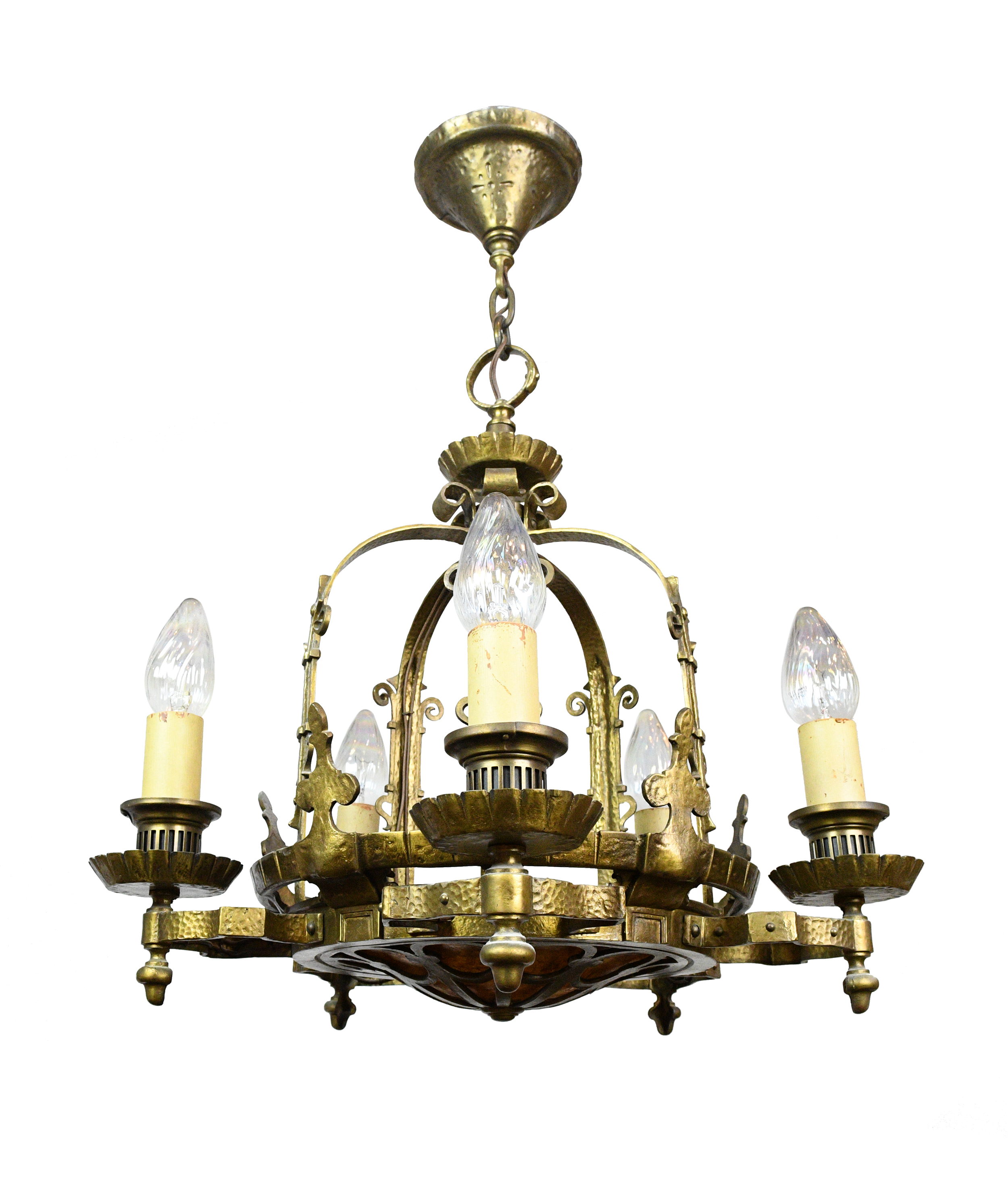 5 light gothic revival chandelier with mica bowl