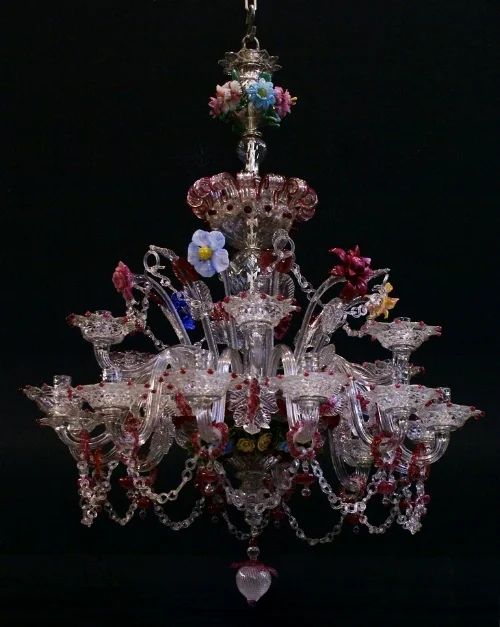 funky chandelier with colored glass