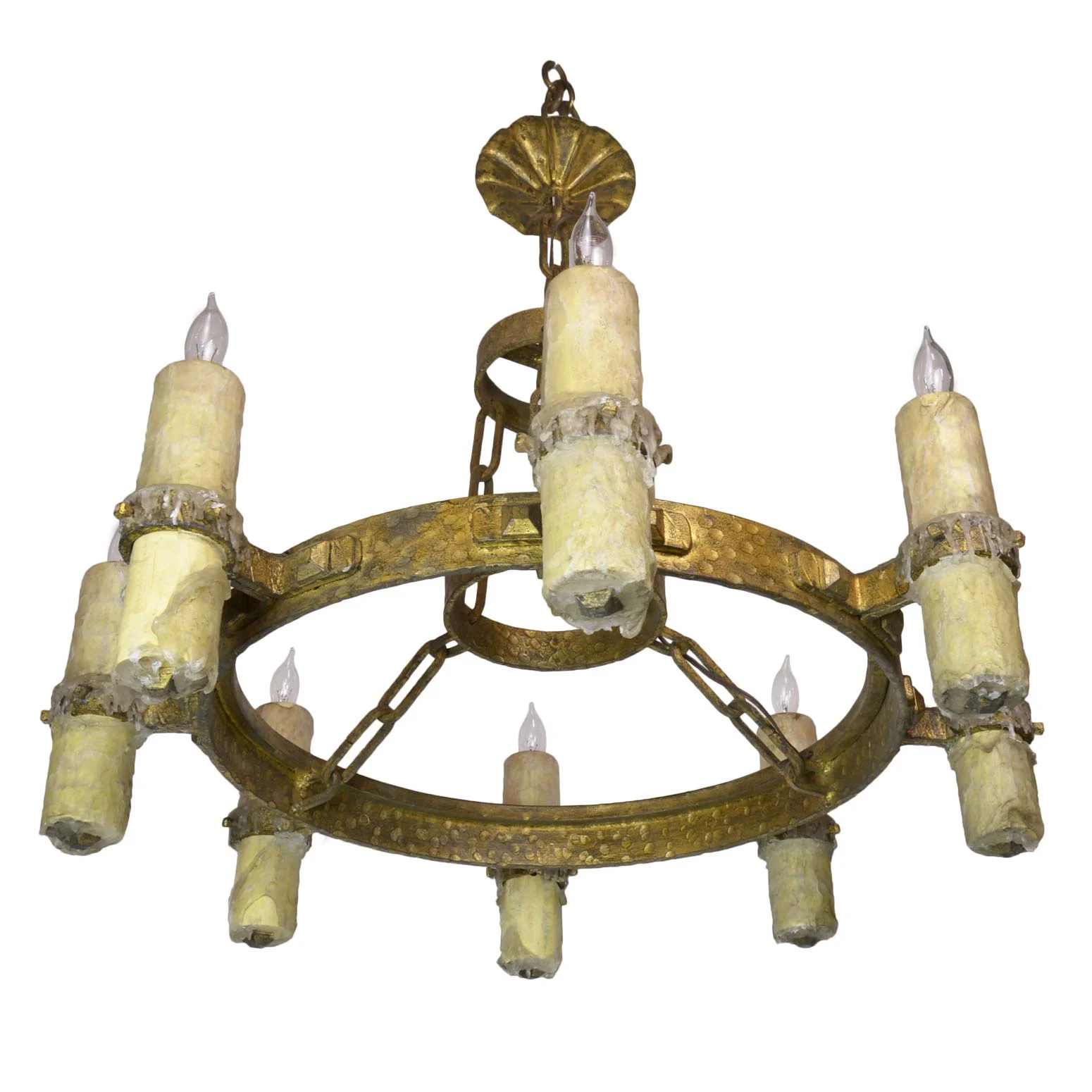 8candle bronze ring chandelier — ARCHITECTURAL ANTIQUES
