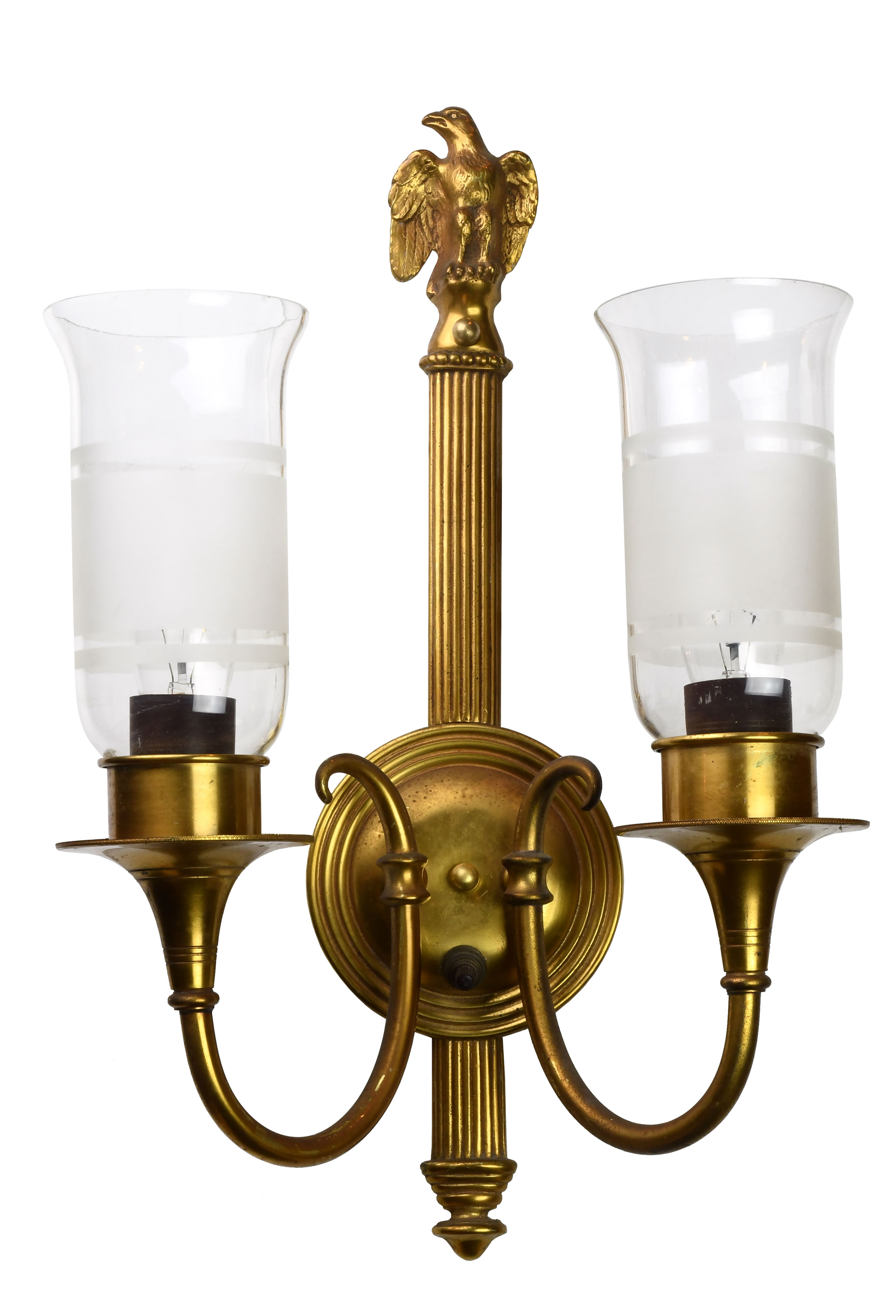 two arm brass eagle sconce with shades