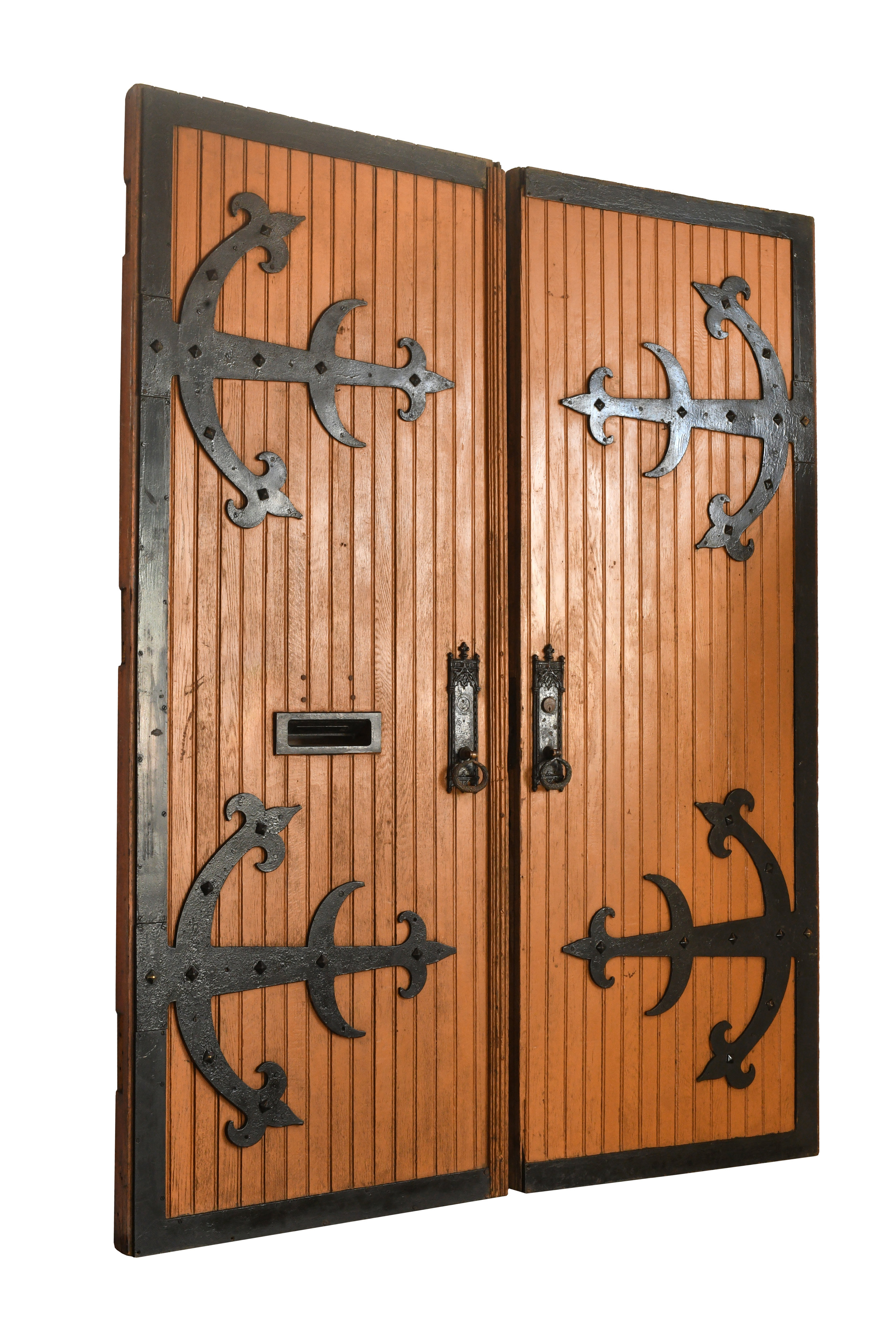 tall wood double doors with strap hinges