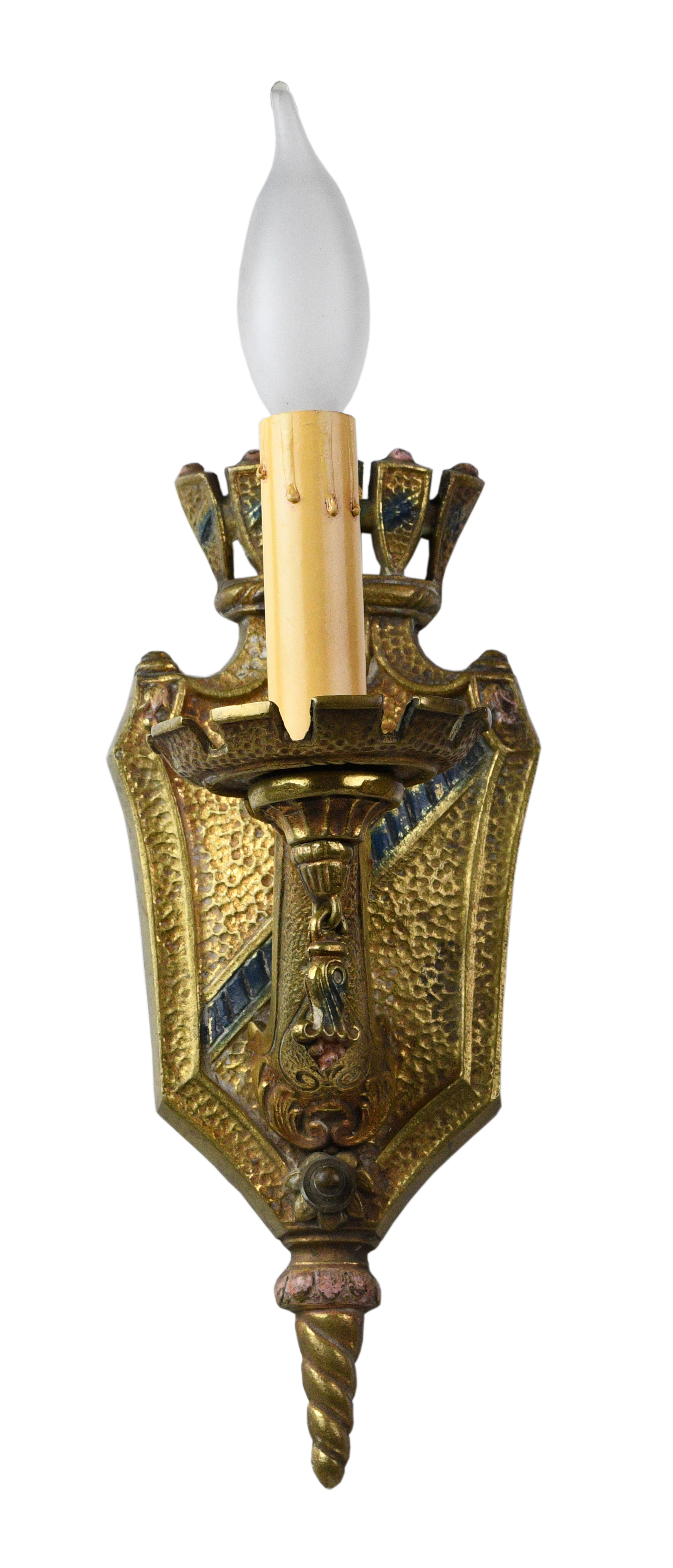 cast brass single candle tudor sconce