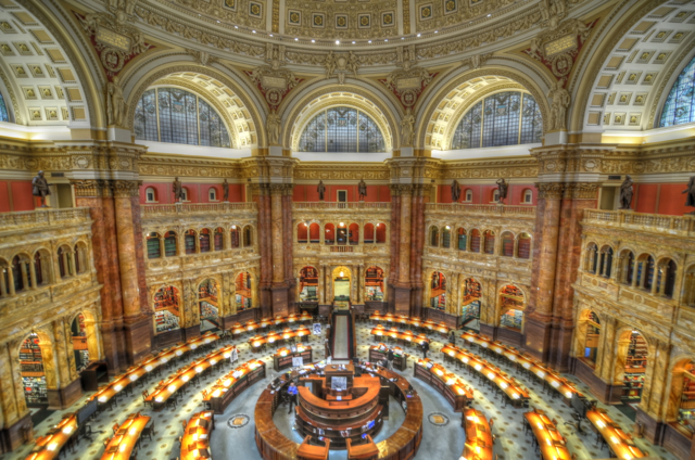 1945 - By this time, holophane lighting is used in the Library of Congress (above), the Senate, and Congress