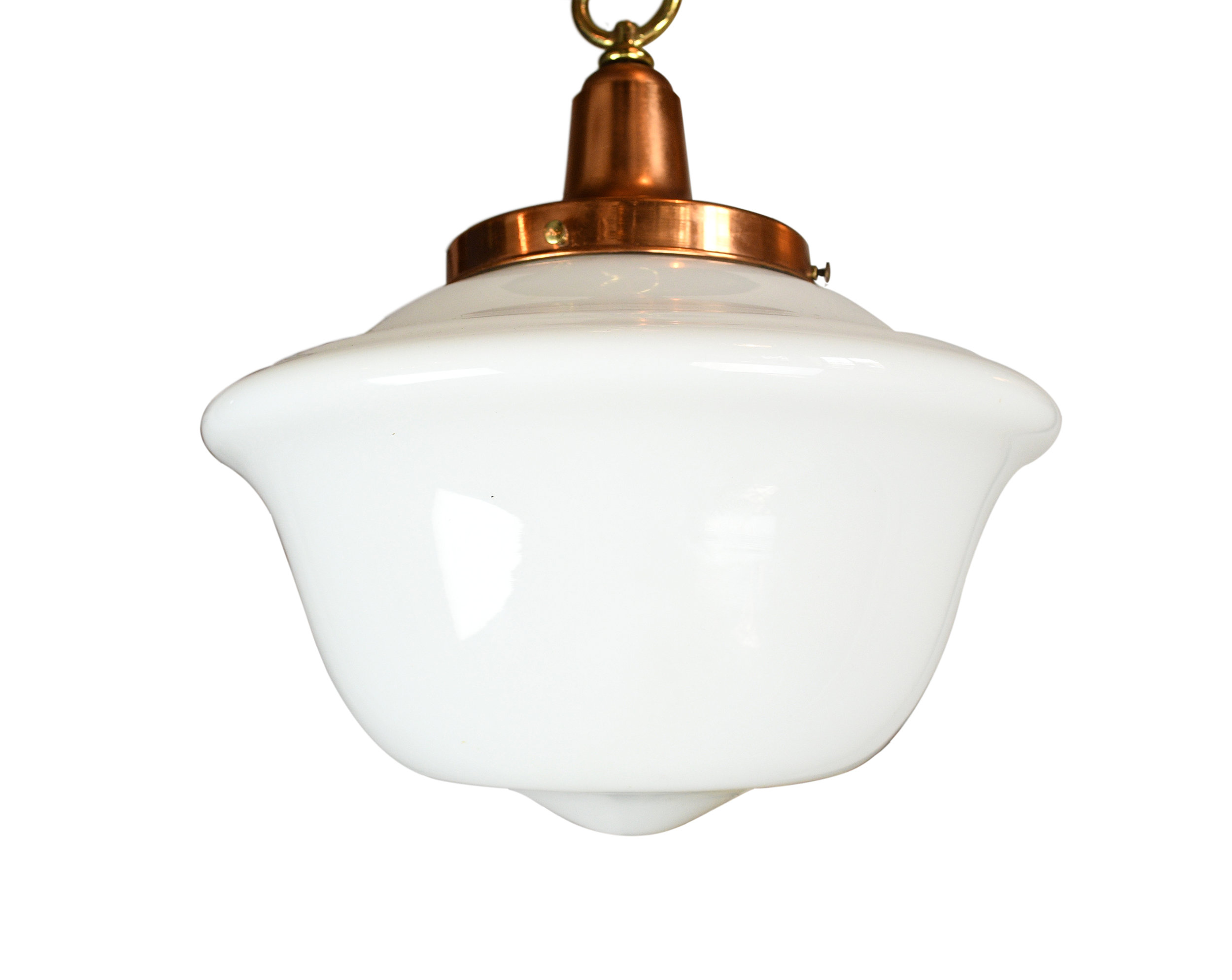 polished copper/brass schoolhouse pendant — ARCHITECTURAL ANTIQUES