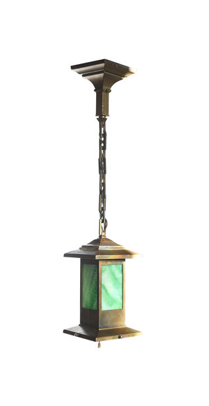 Rectangular Brass Handel Pendant with Green Glass