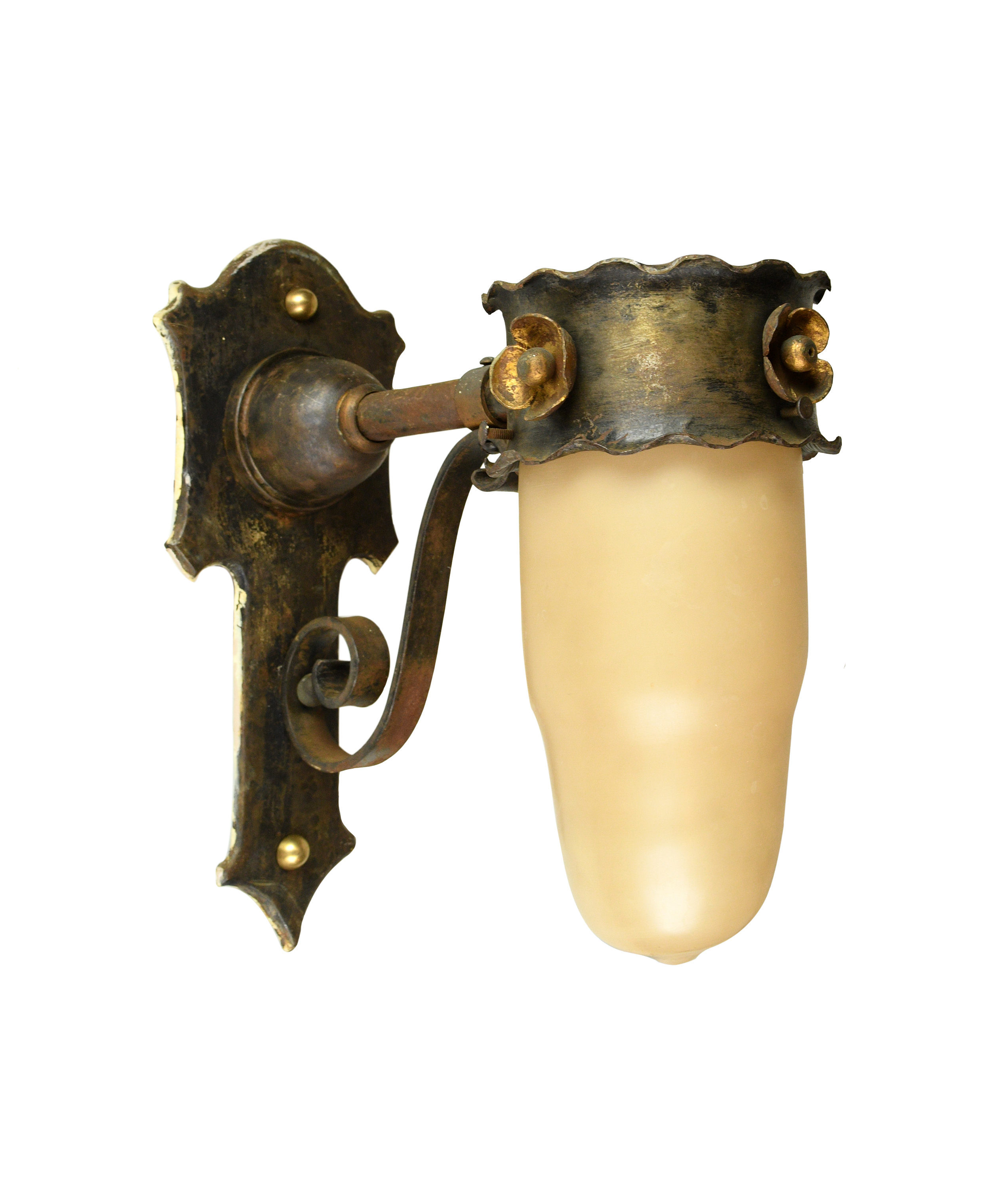 iron tudor sconce with closed shade