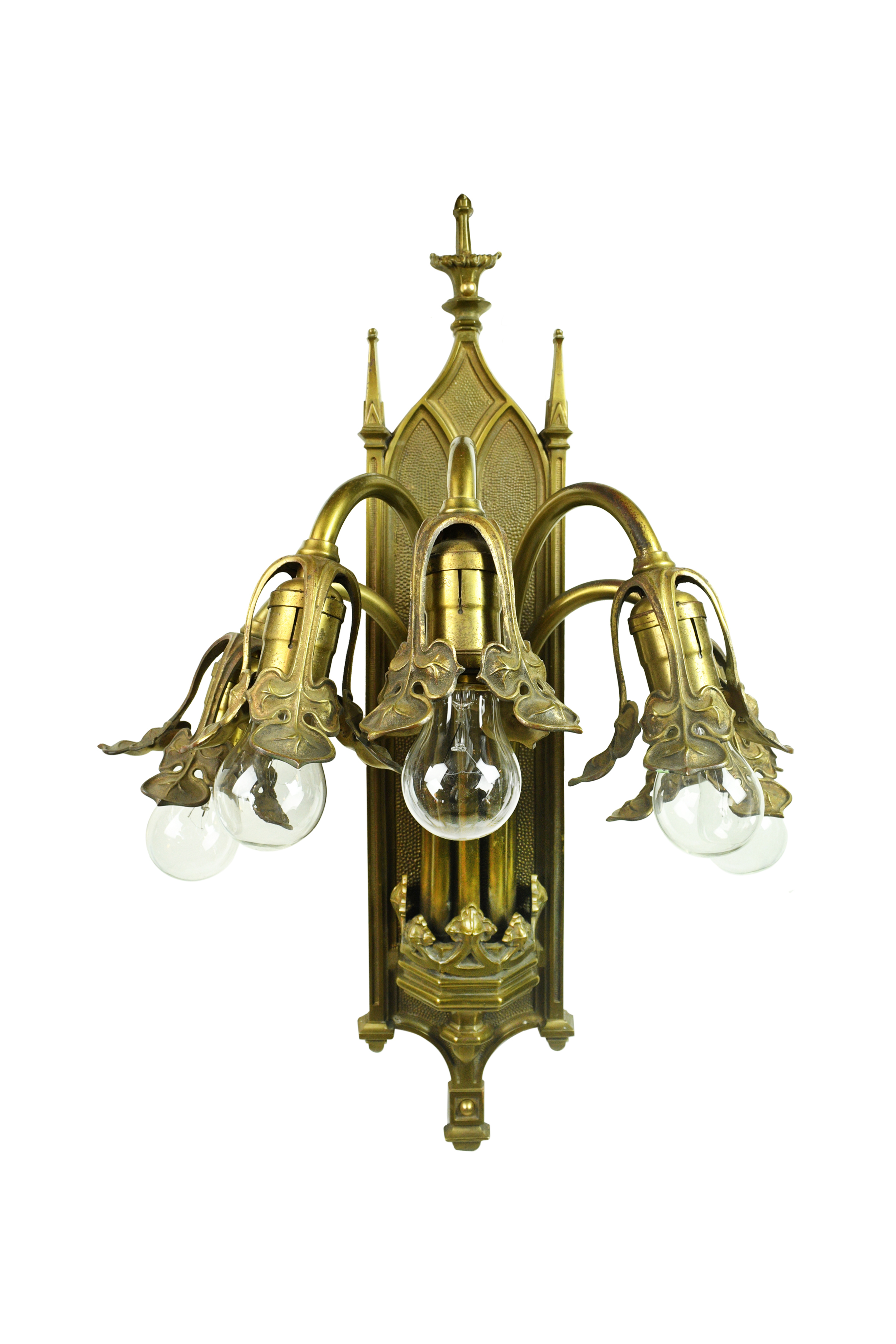 gothic cast brass five light sconce