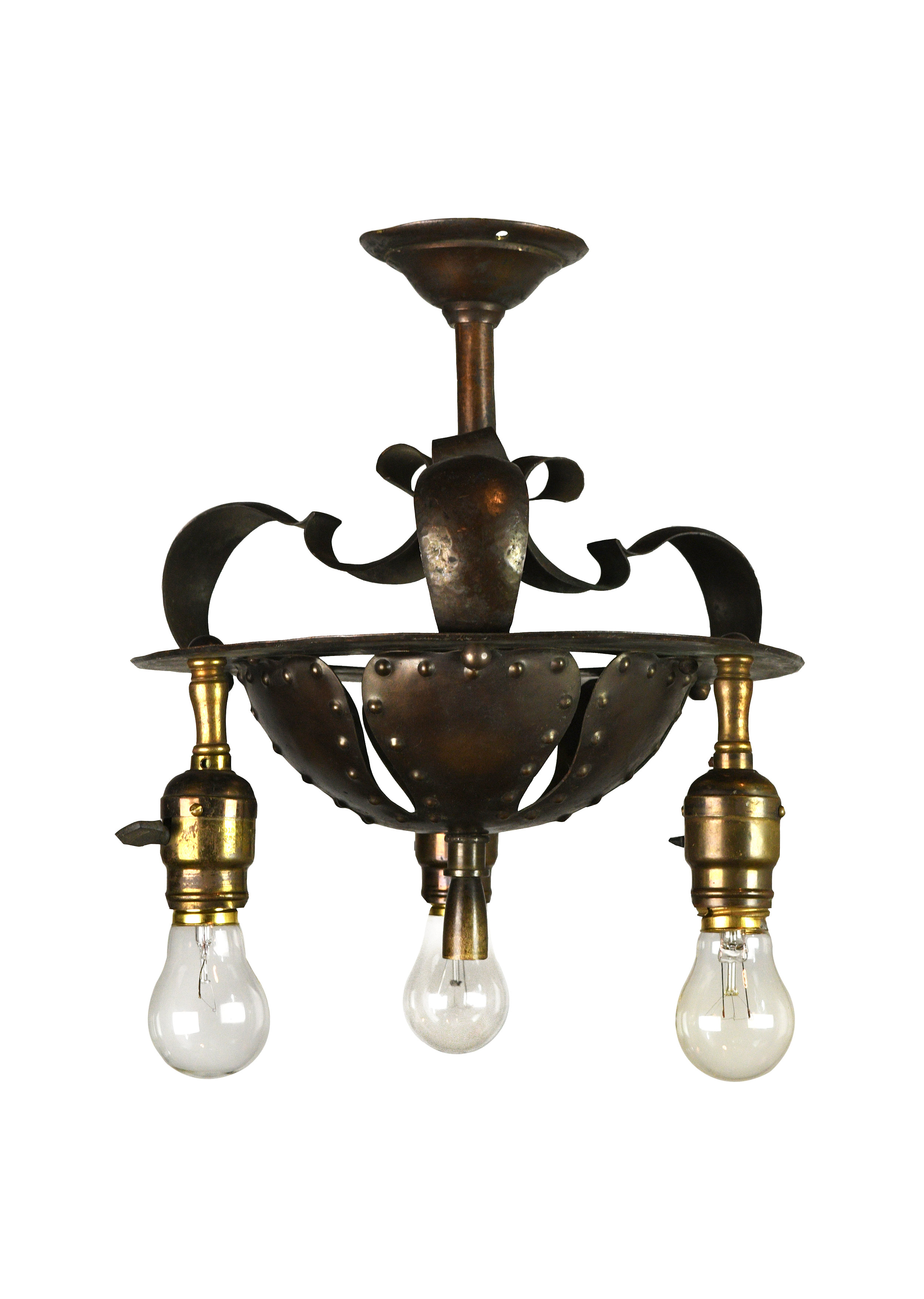 tudor three light hammered flush mount