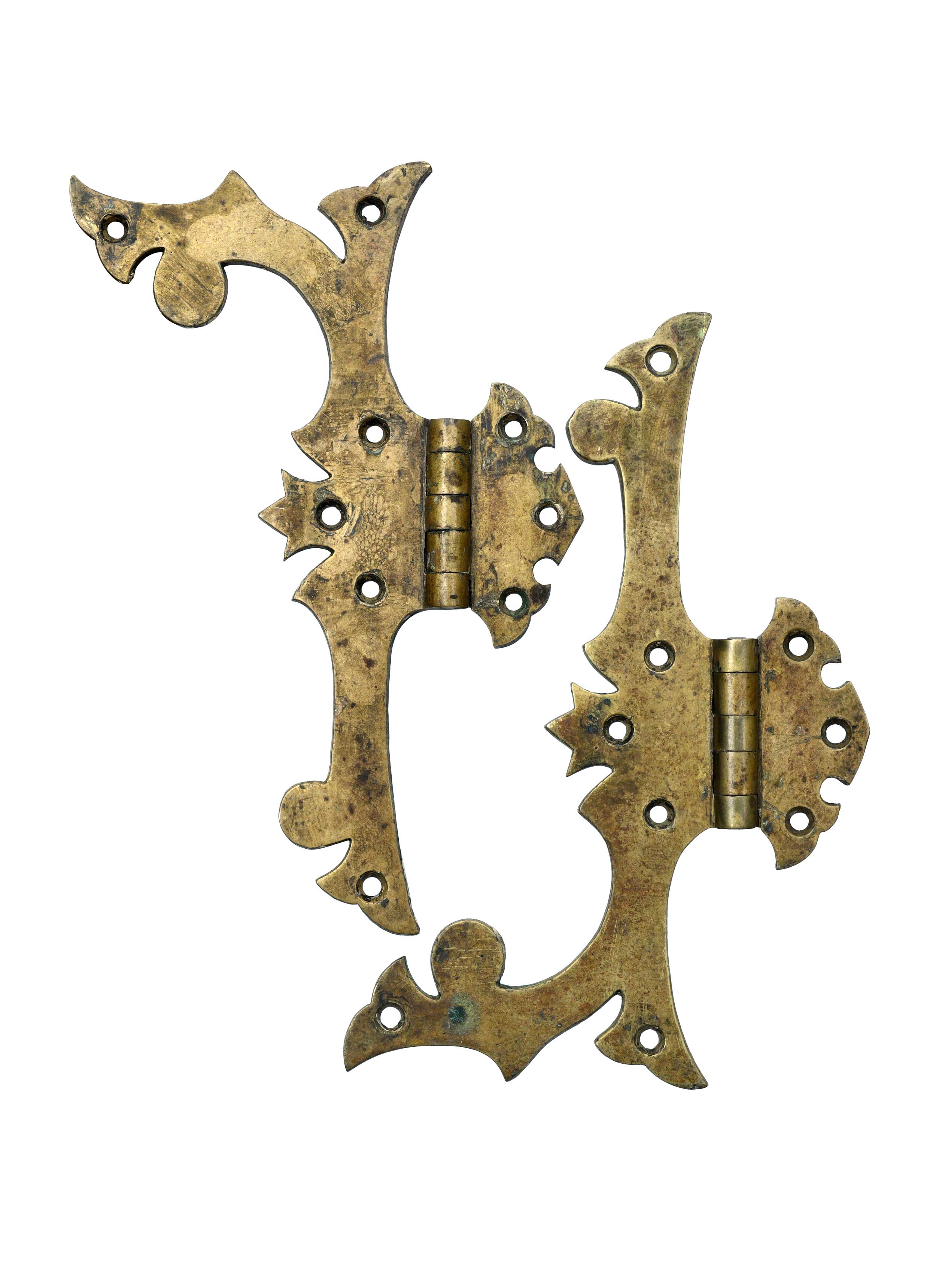 ornate cast brass hinge pair