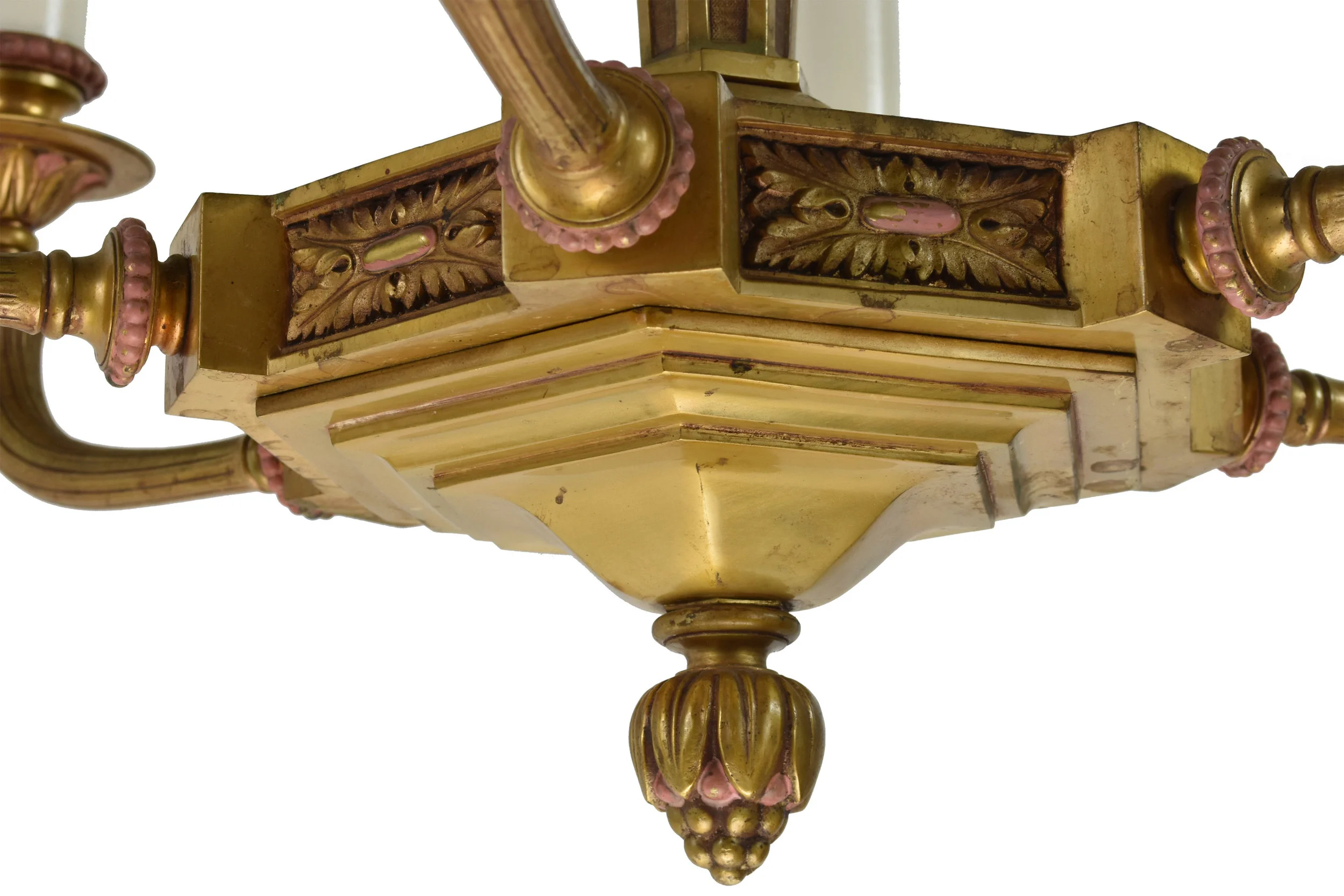 cast brass six candle chandelier — ARCHITECTURAL ANTIQUES