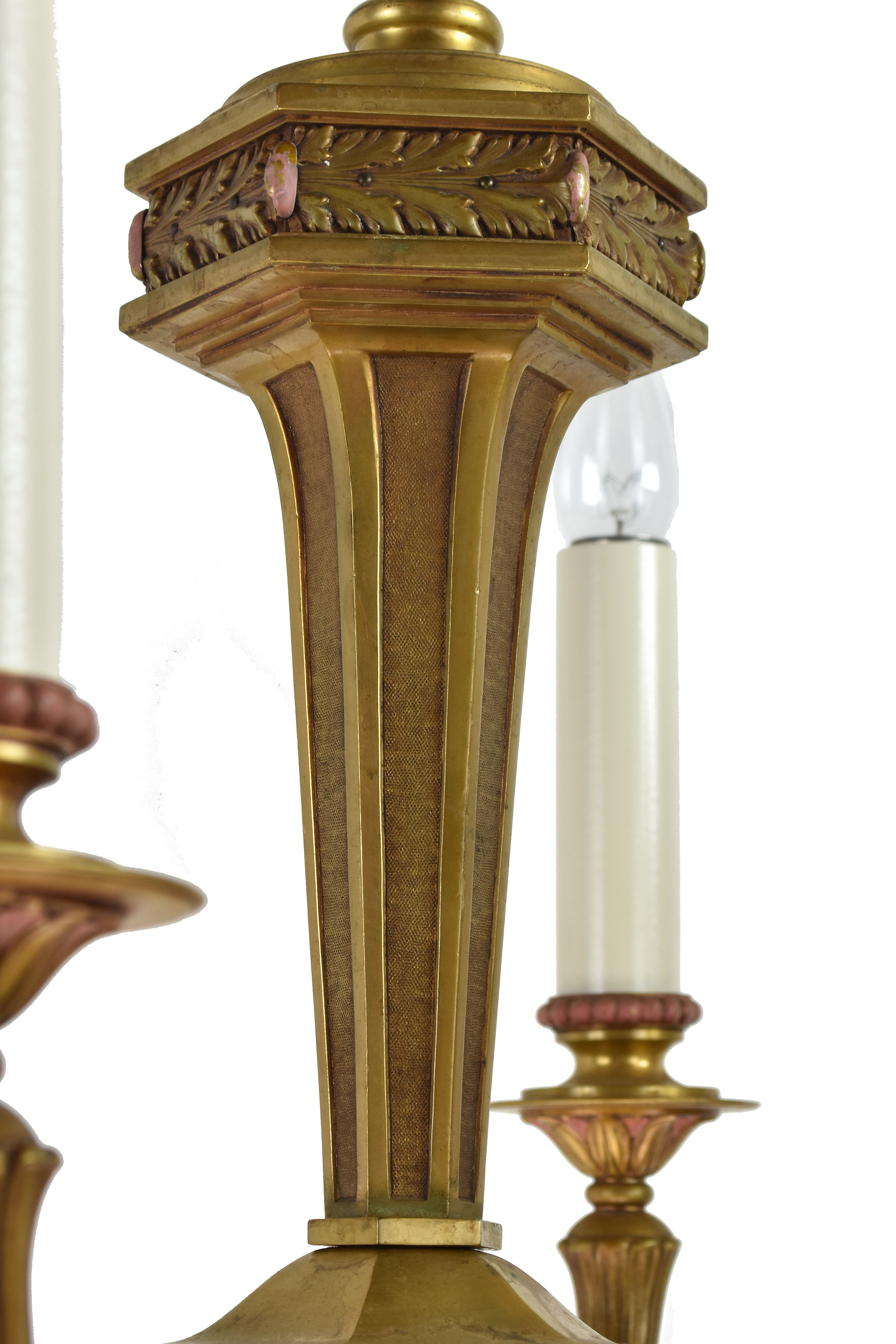 cast brass six candle chandelier — ARCHITECTURAL ANTIQUES