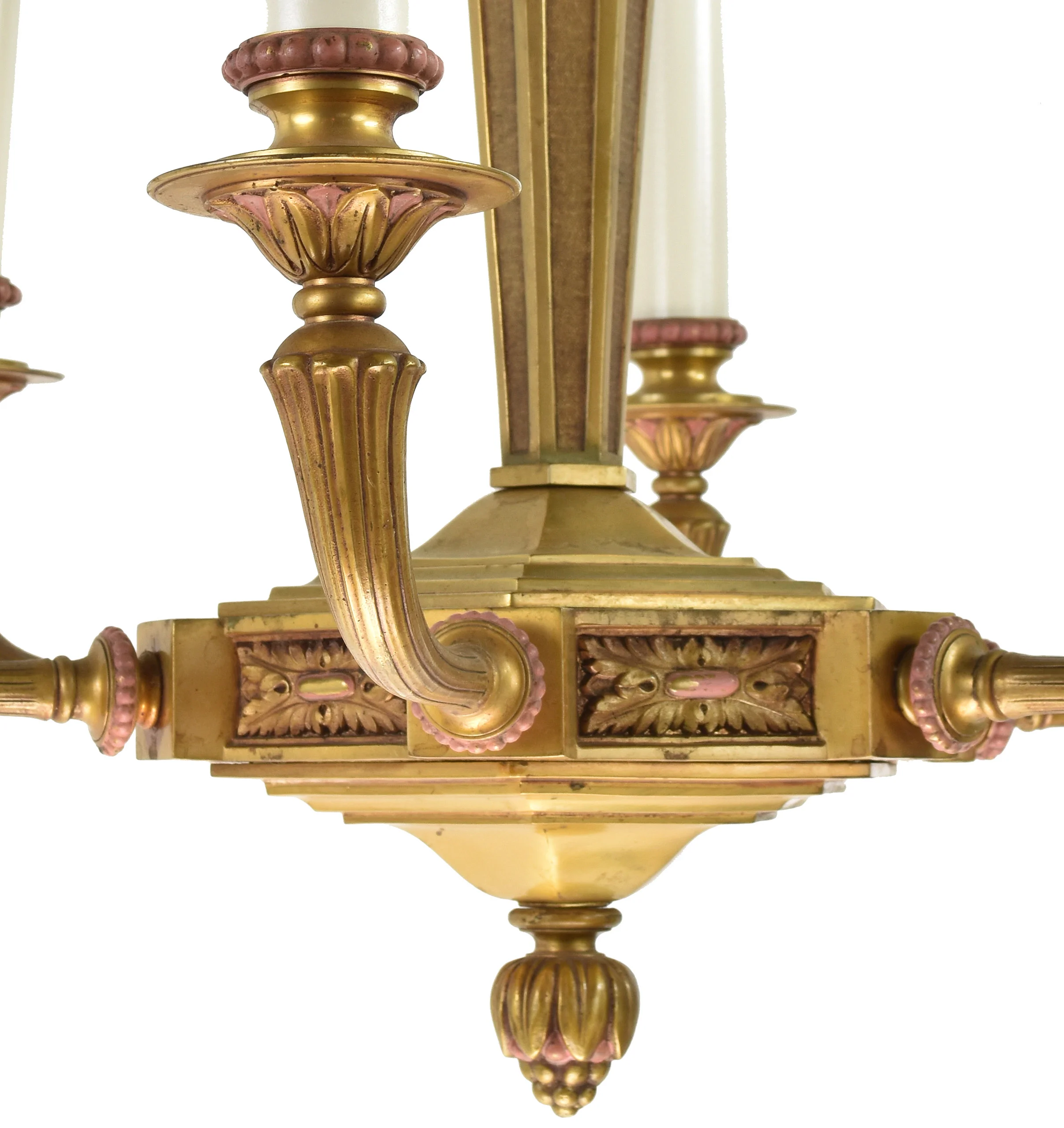cast brass six candle chandelier — ARCHITECTURAL ANTIQUES