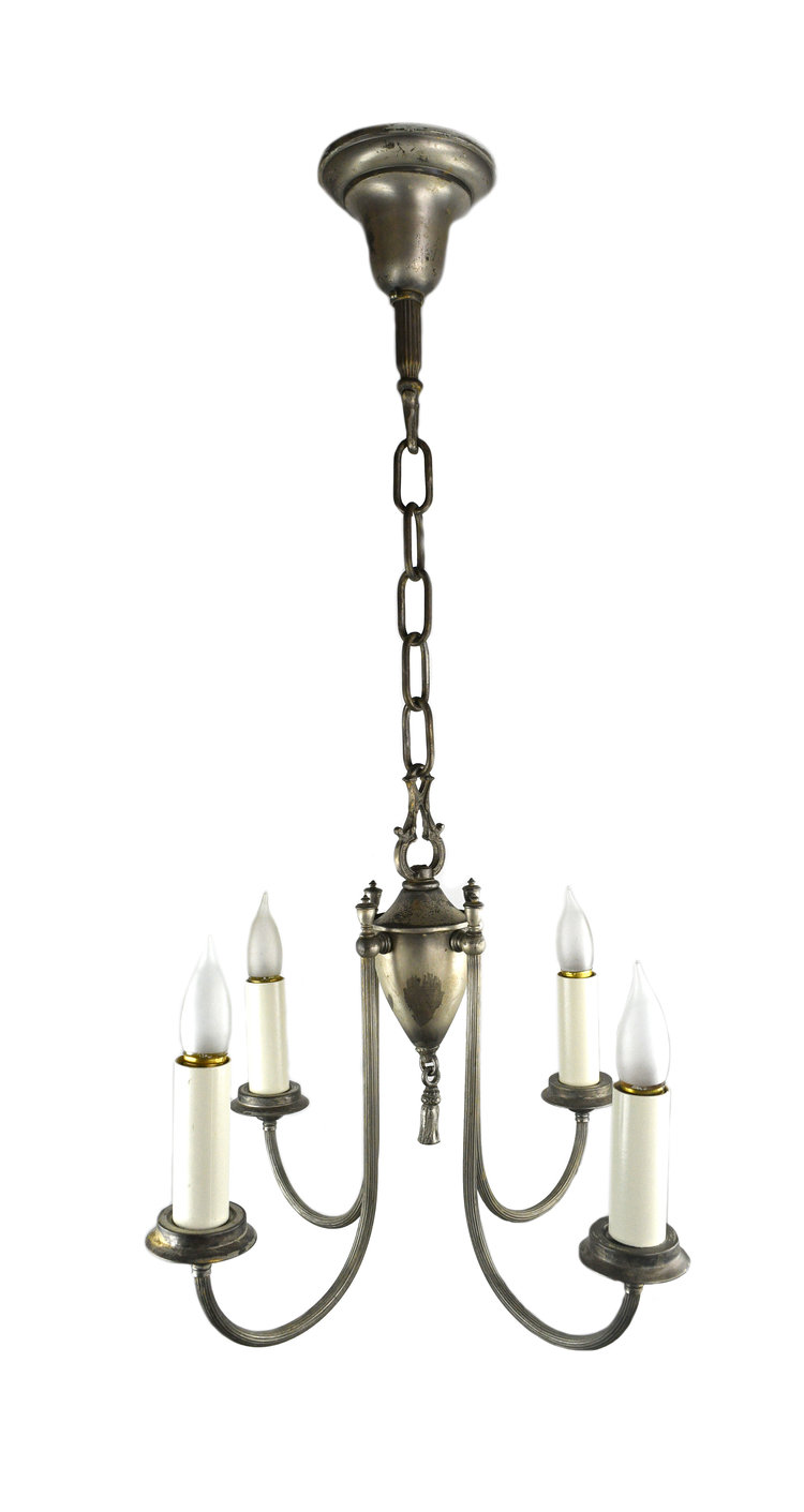 Silver Plated 4 Candle Federal Chandelier Architectural Antiques Silver Plated 4 Candle Federal Chandelier