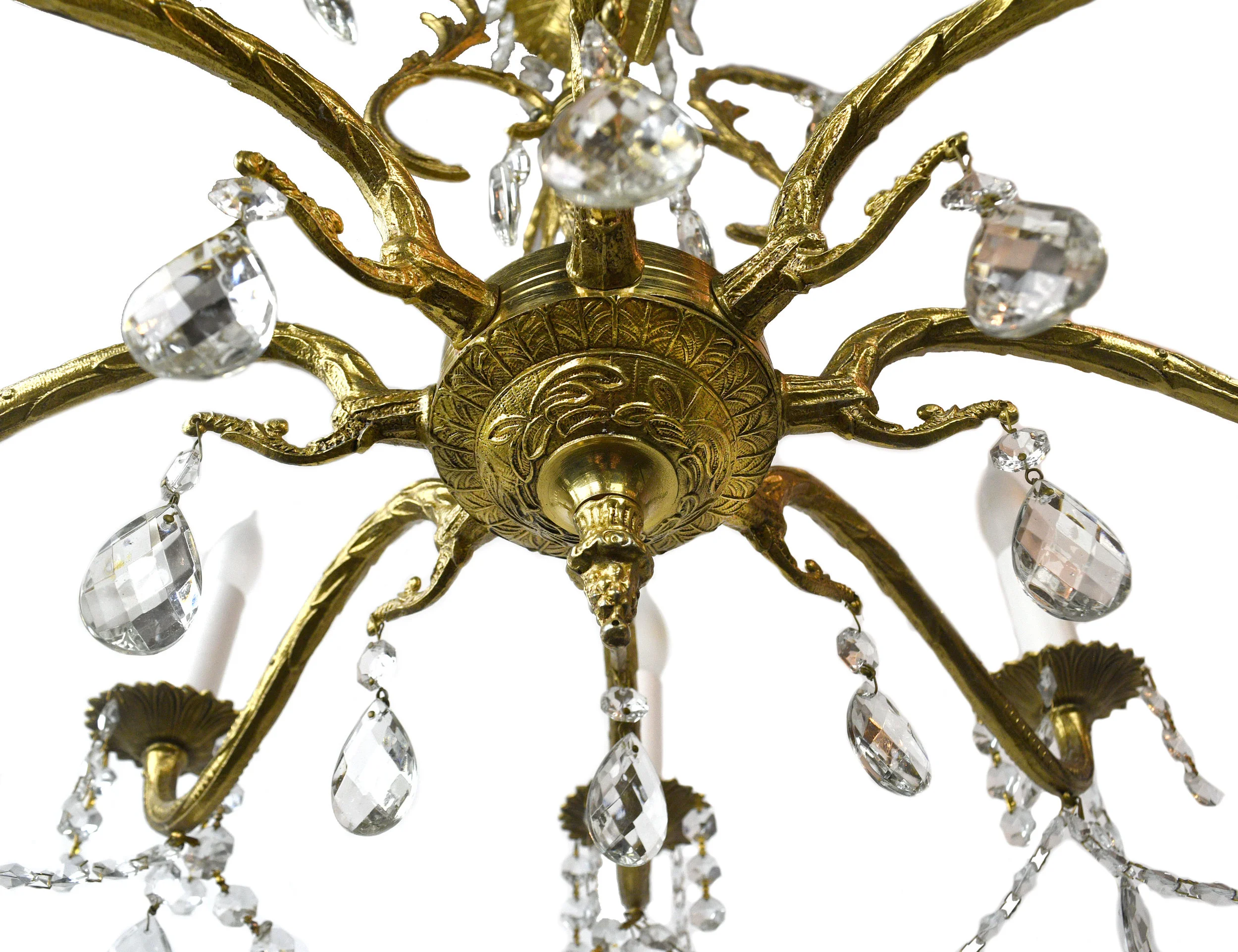 8 candle spanish chandelier with crystal swag — ARCHITECTURAL ANTIQUES