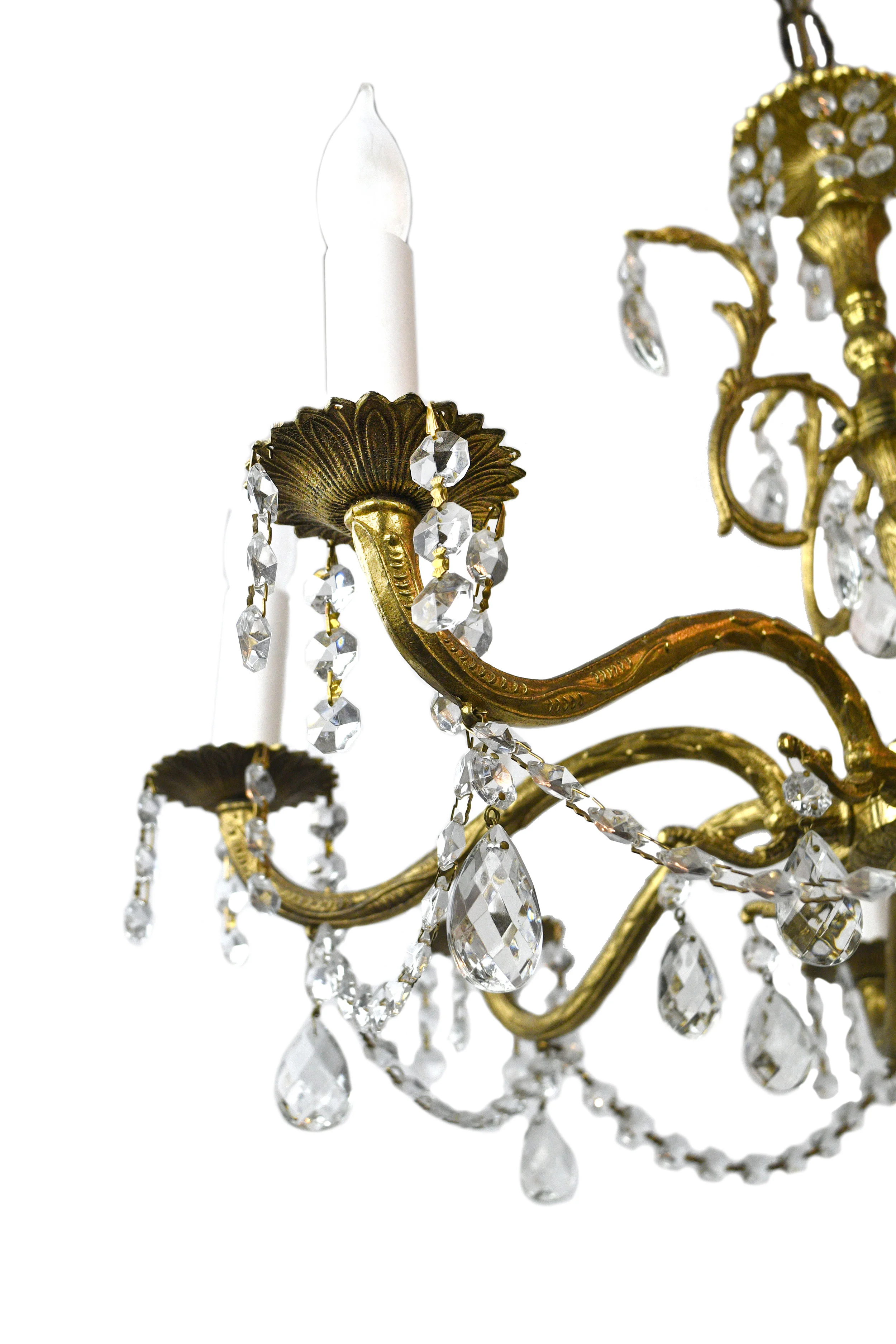 8 candle spanish chandelier with crystal swag — ARCHITECTURAL ANTIQUES