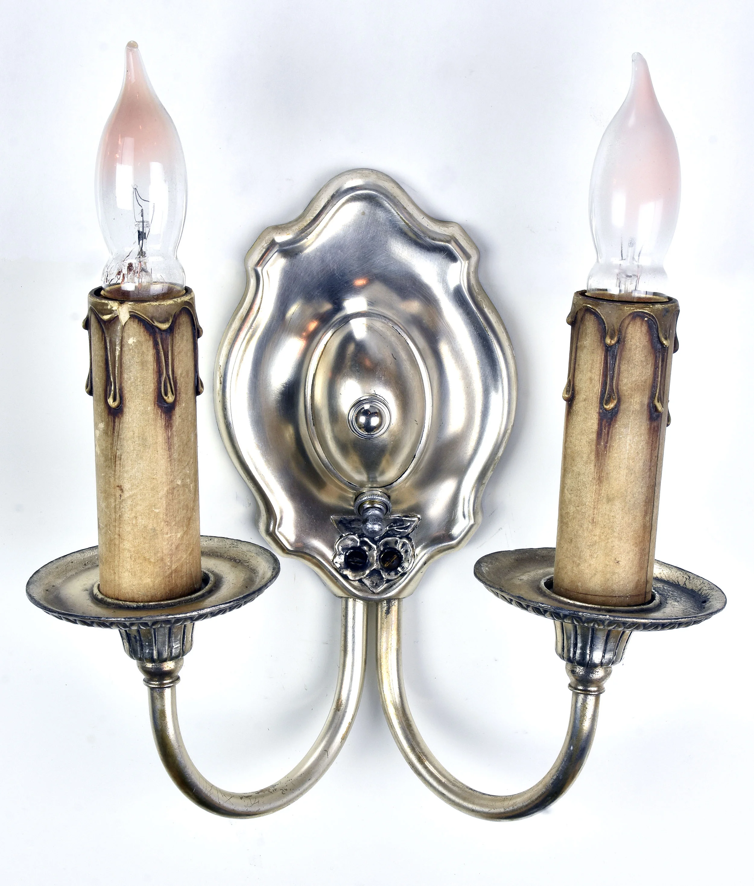 elegant silver two candle sconces — ARCHITECTURAL ANTIQUES