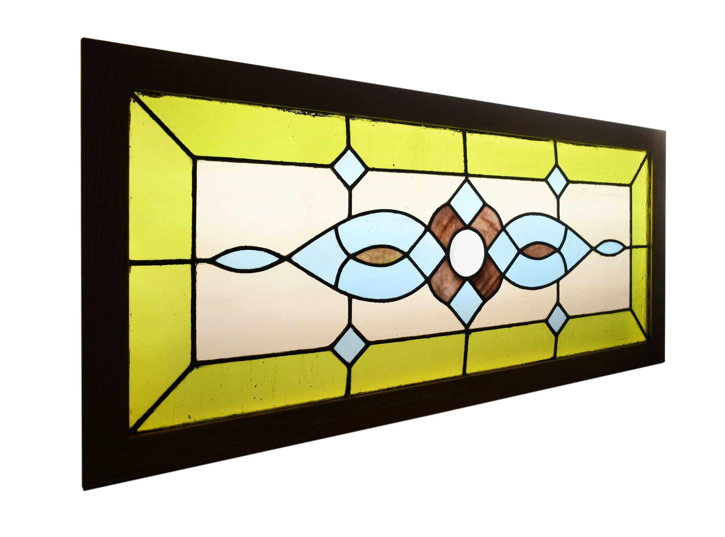 green and teal stained glass window — ARCHITECTURAL ANTIQUES