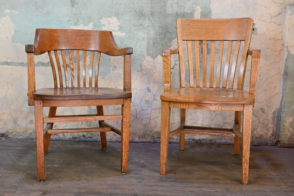 Antique Oak Office Arm Chairs, Antique Oak Chairs With Arms