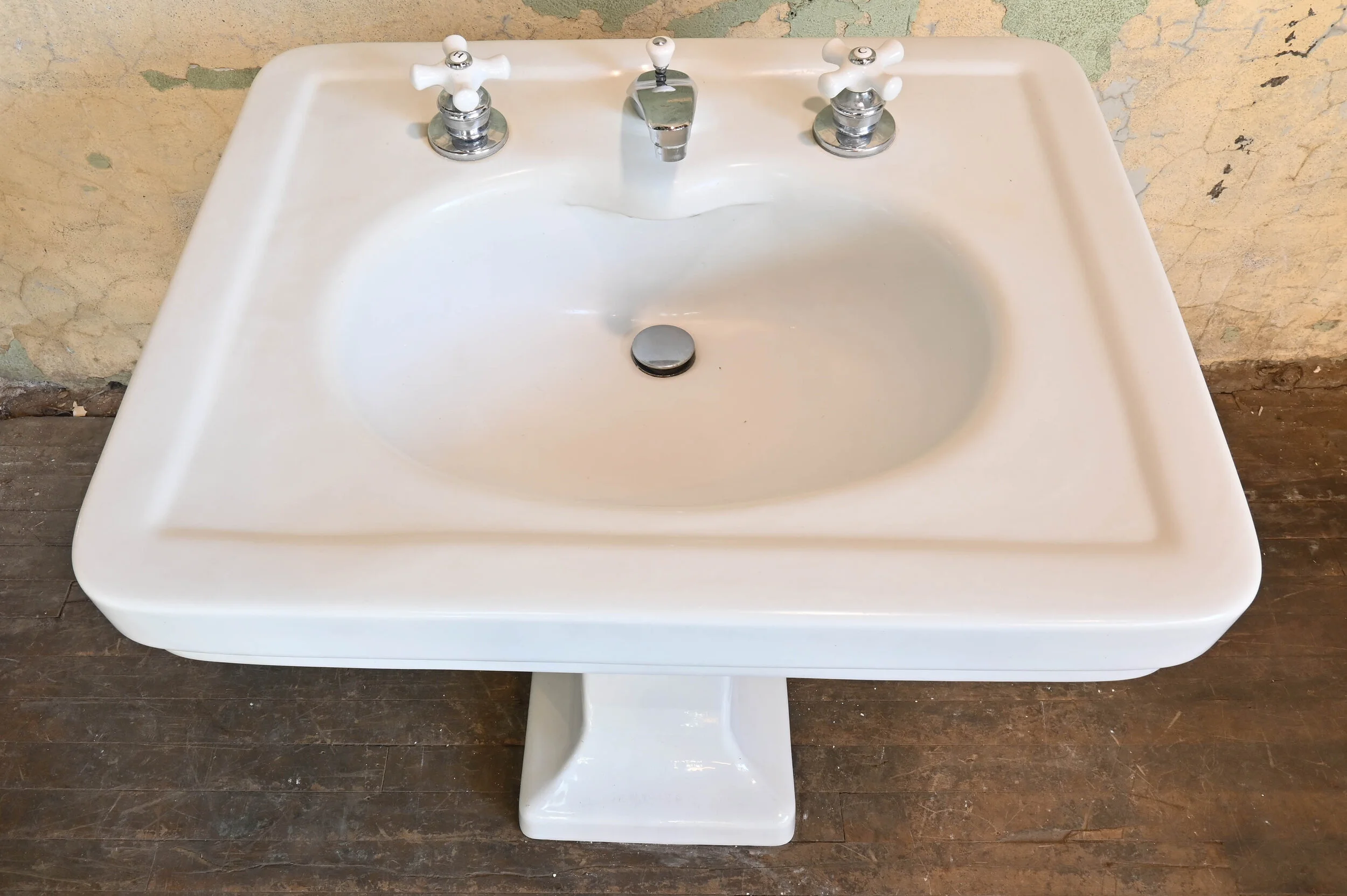 white porcelain pedestal sink with hardware — ARCHITECTURAL ANTIQUES