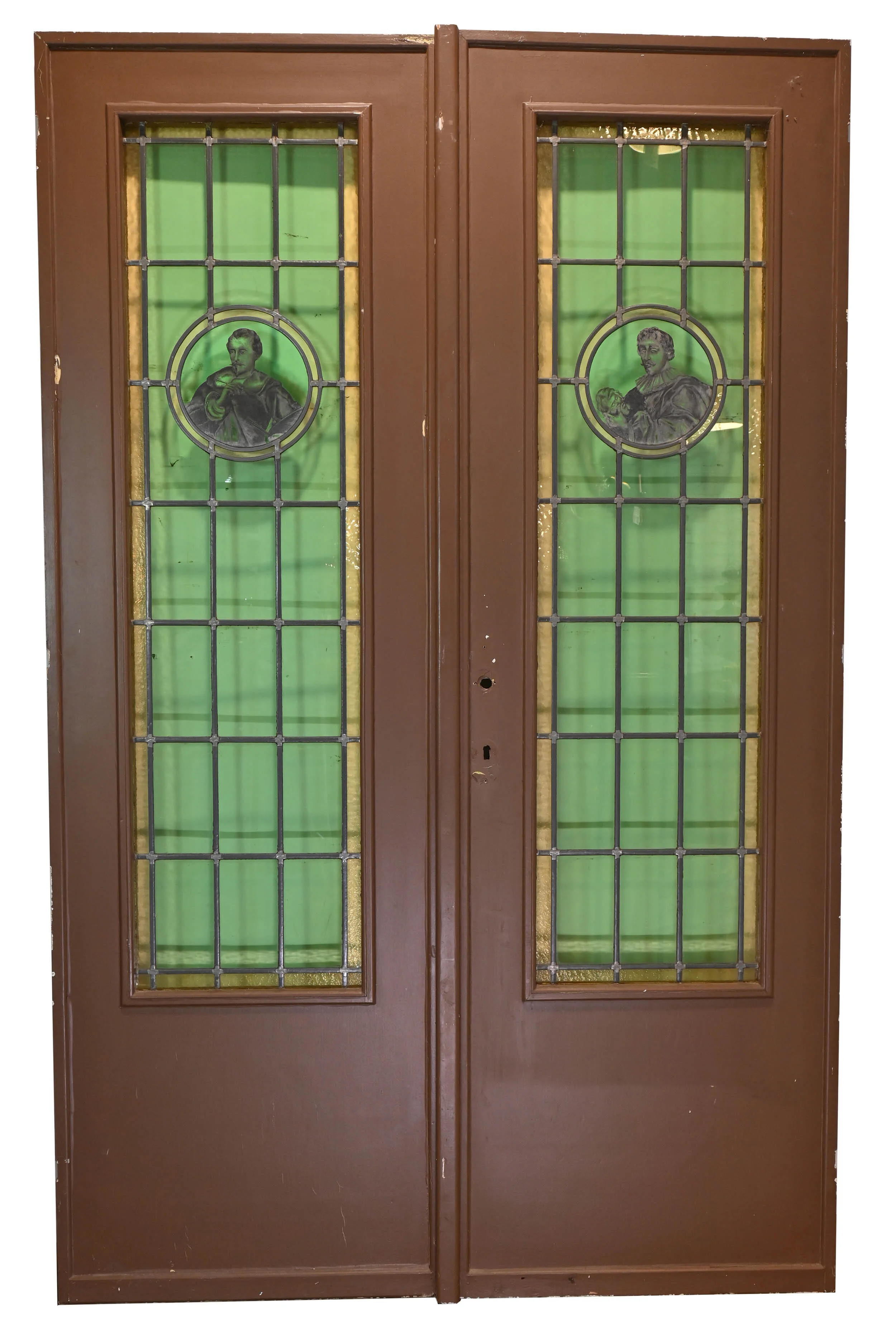 french doors with stained glass center — ARCHITECTURAL ANTIQUES