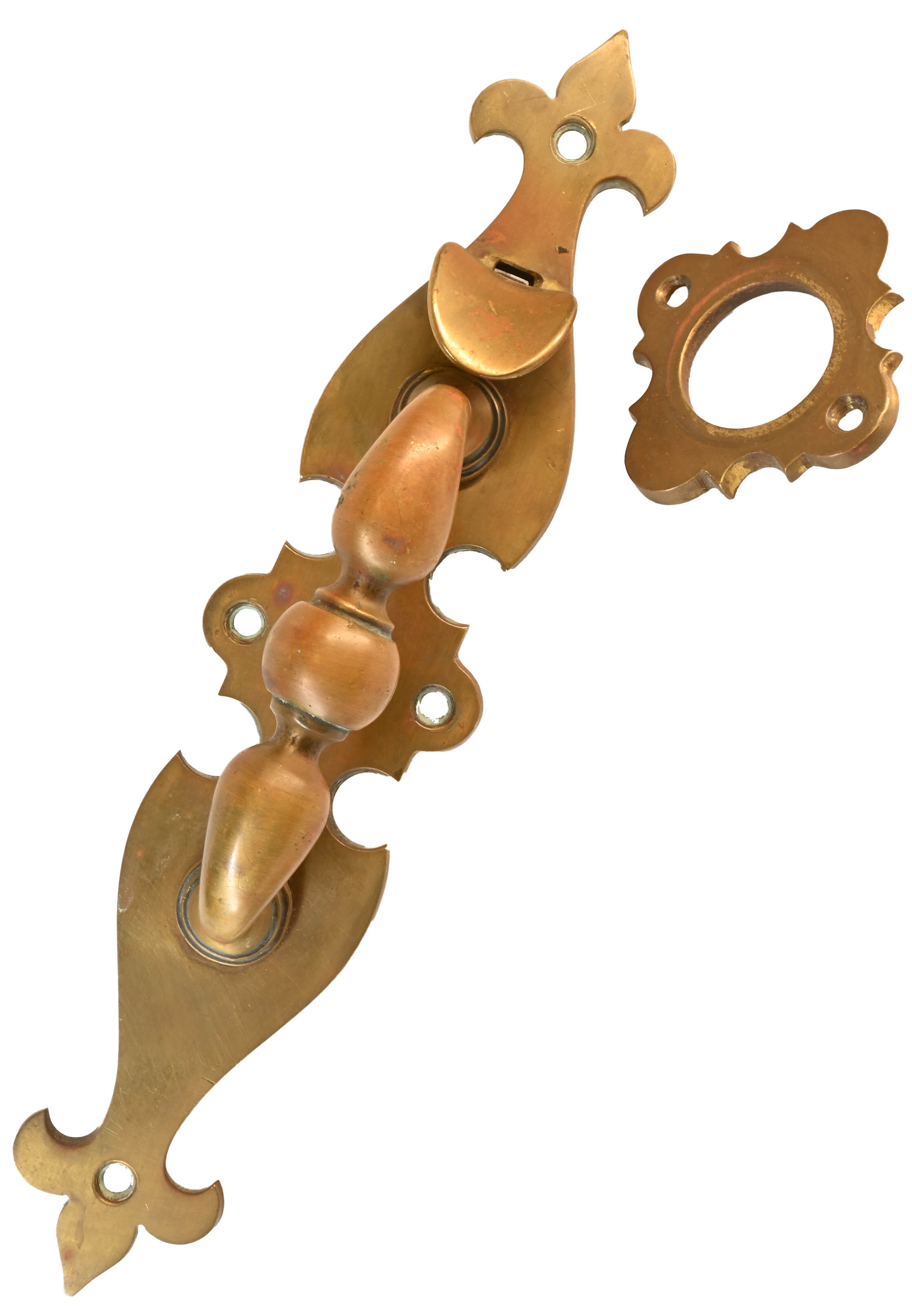 Antique Solid Cast Brass Set of Door Knobs with Escutcheons 1920's Unique 