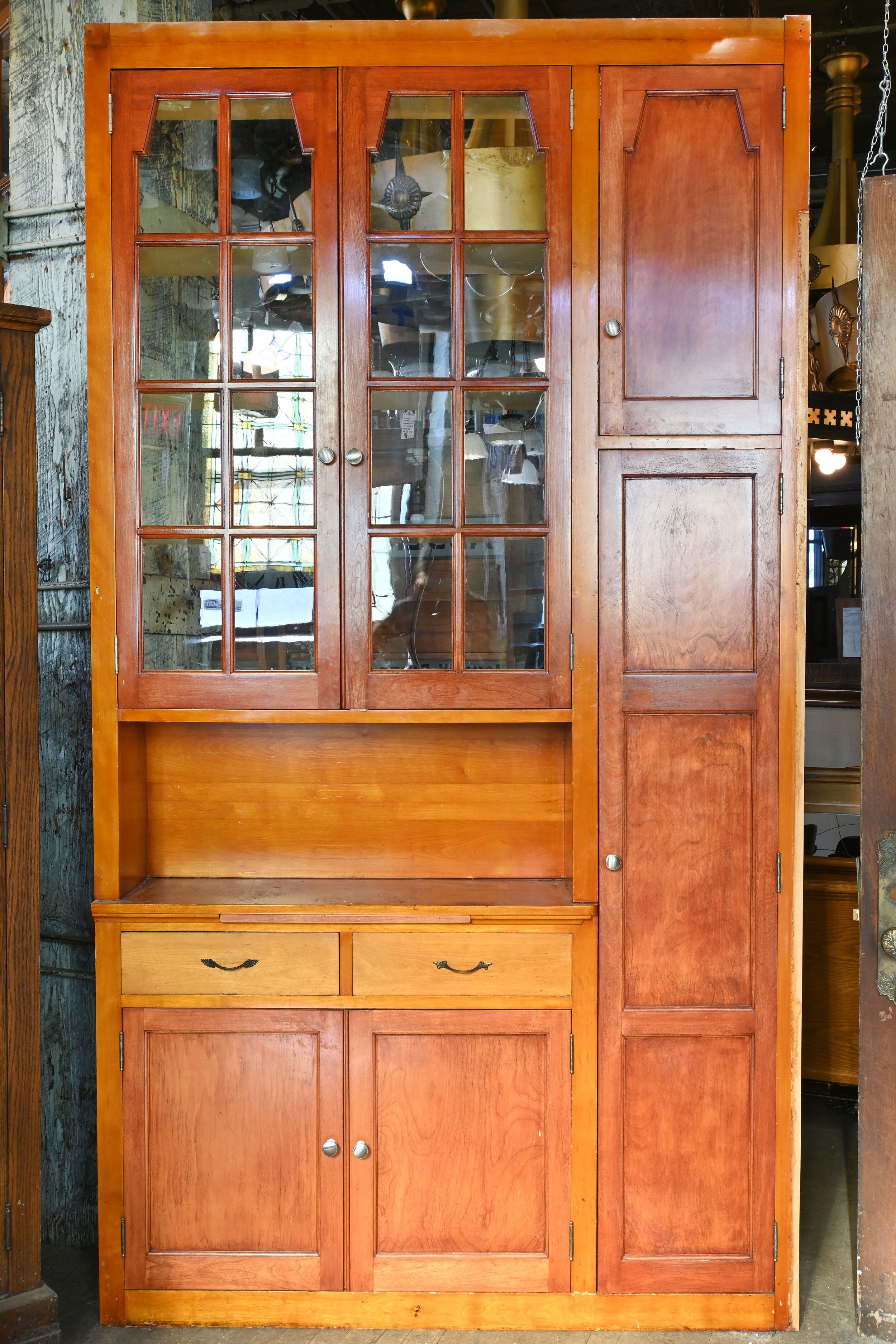 birch kitchen cabinet unit with tall broom closet — ARCHITECTURAL ANTIQUES