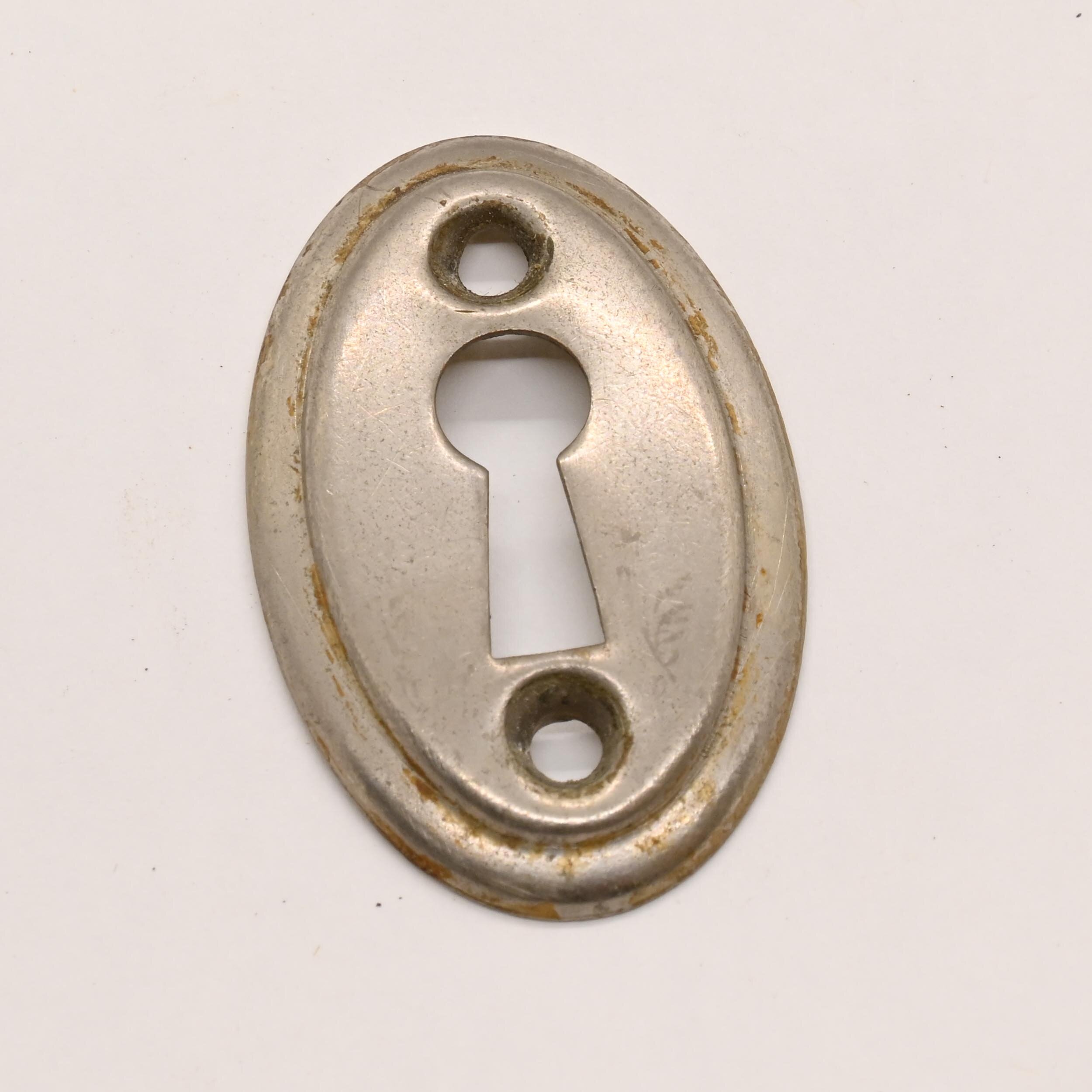 Very Nice Pair Antique Brass Oval Mortise Door Lock Key Hole Escutcheons Covers 