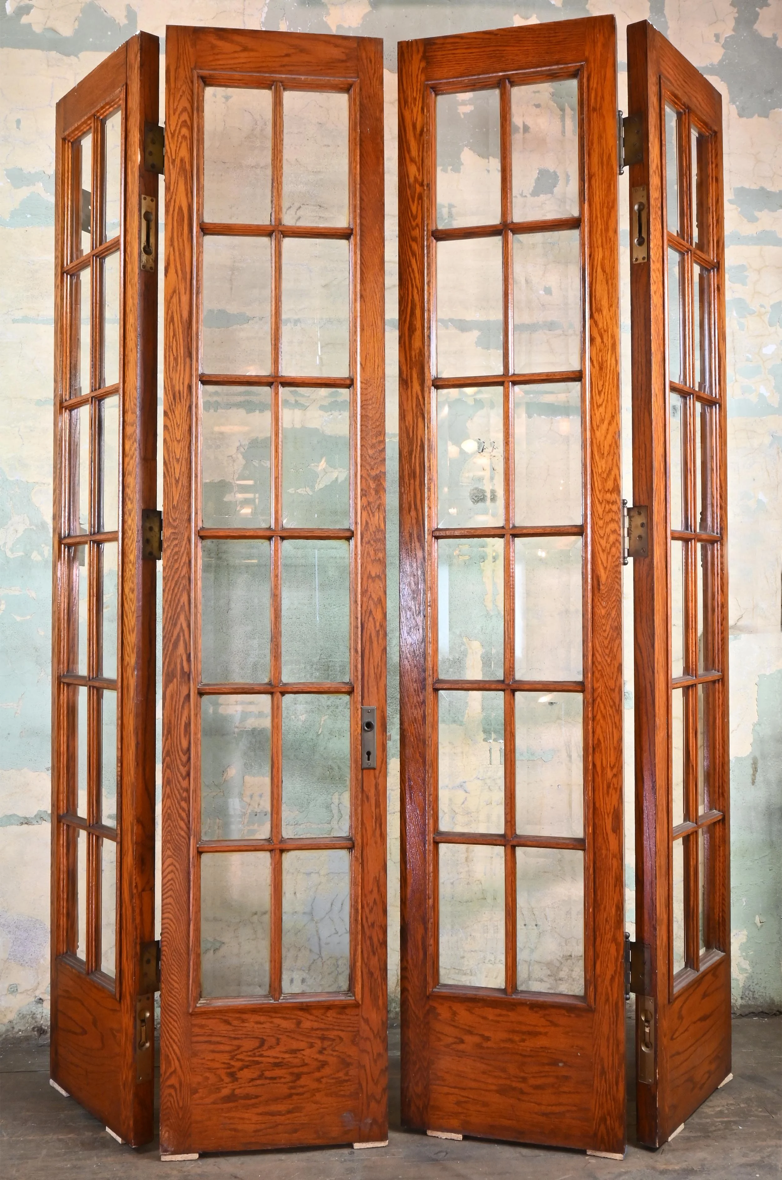 bi fold oak 12 lite french door set — ARCHITECTURAL ANTIQUES