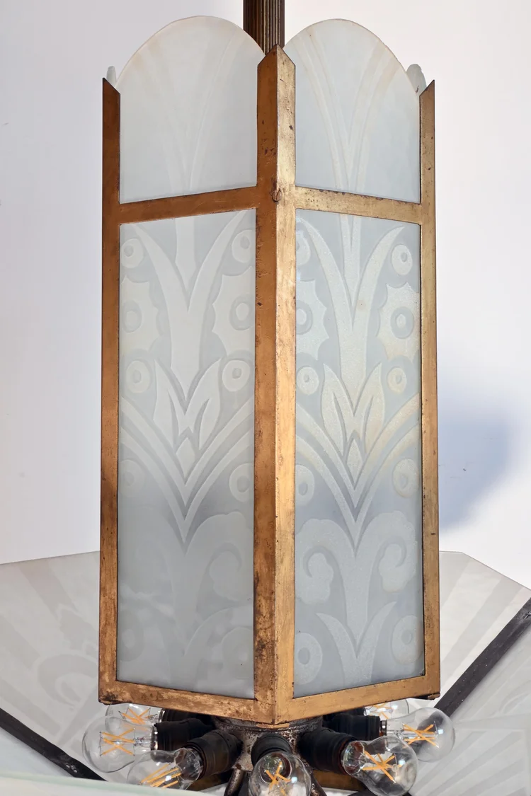 glass & brass high art deco / art nouveau large scale fixtures —  ARCHITECTURAL ANTIQUES