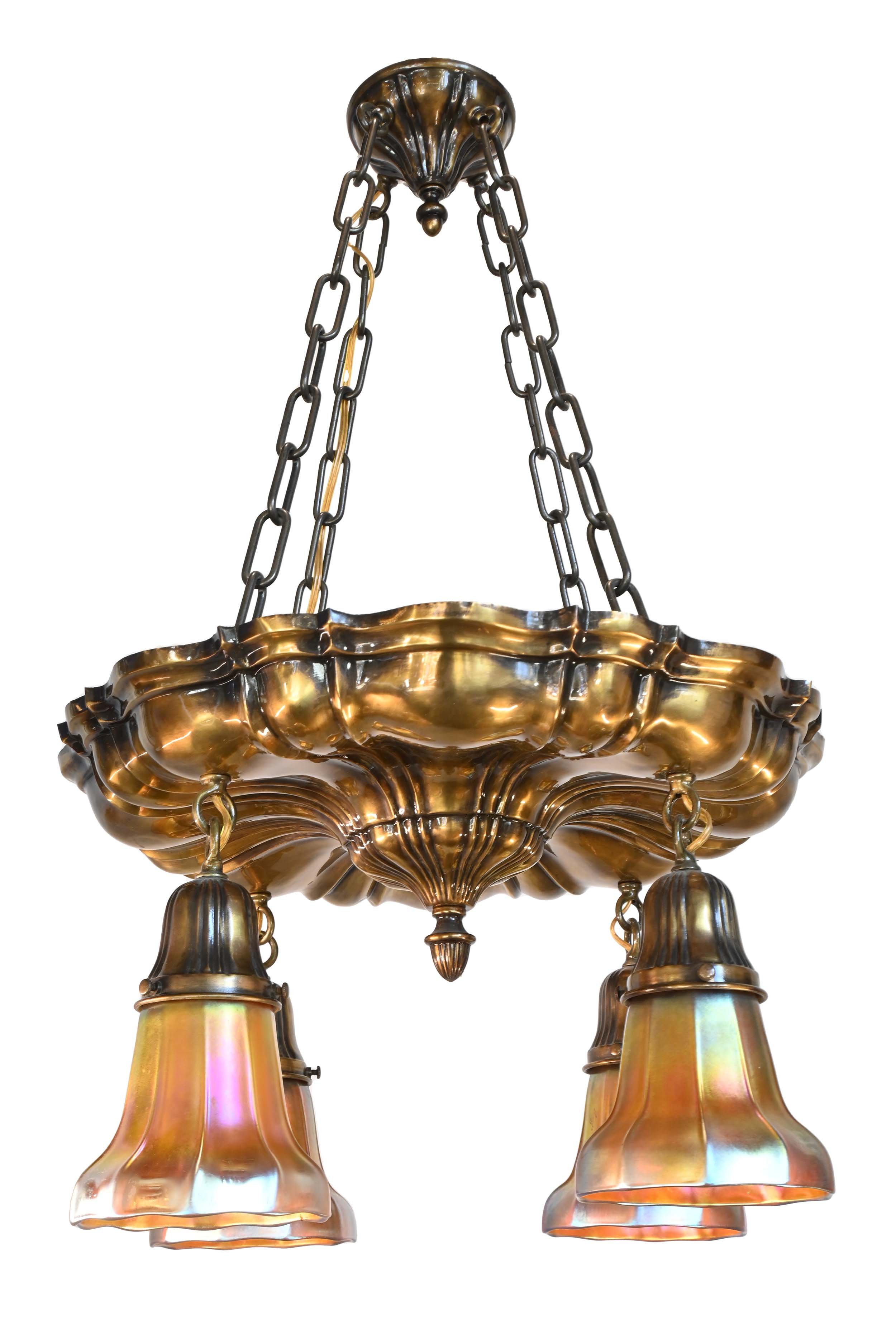 sheffield chandelier with steuben aurene bells