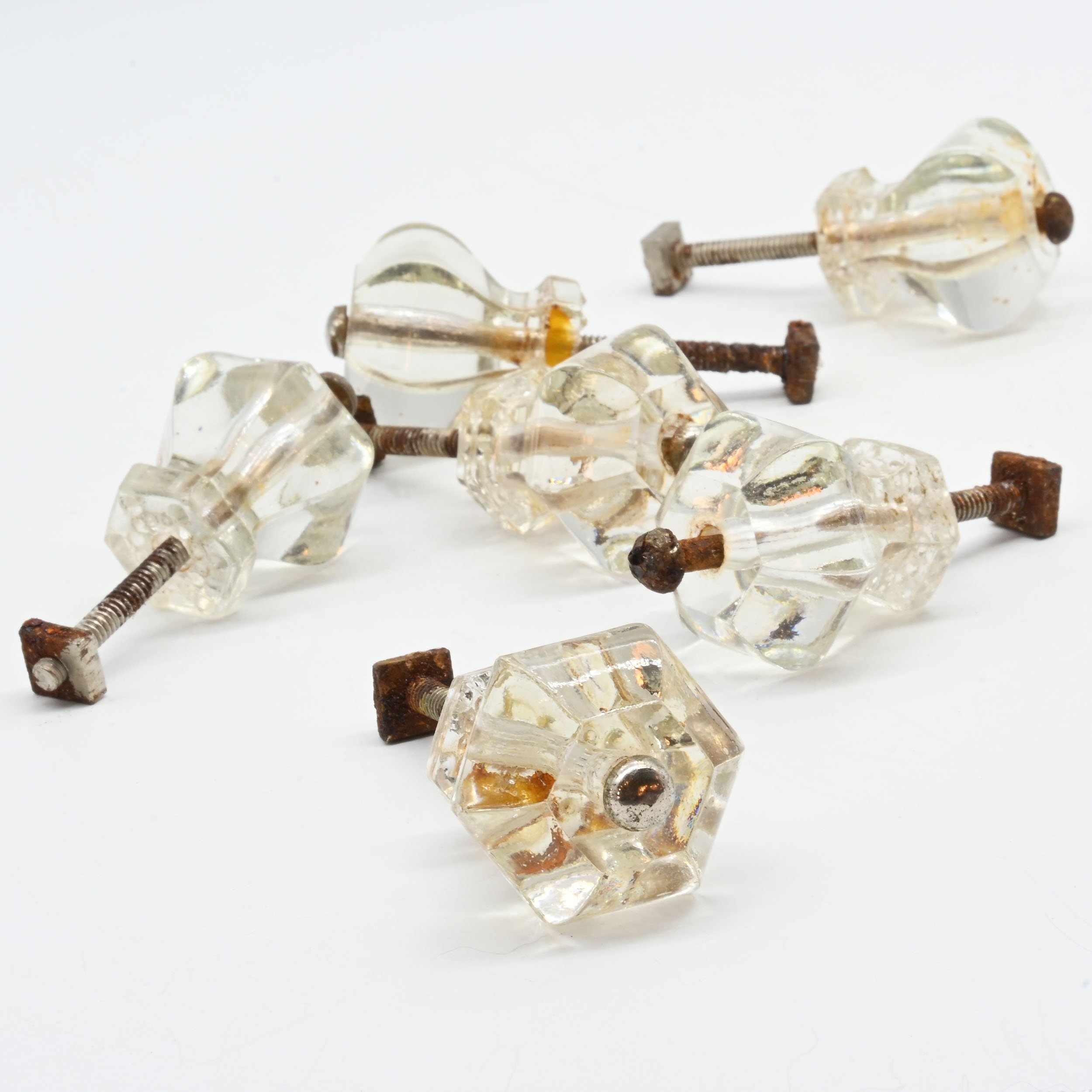 hexagonal glass knobs with rounded profile — ARCHITECTURAL ANTIQUES