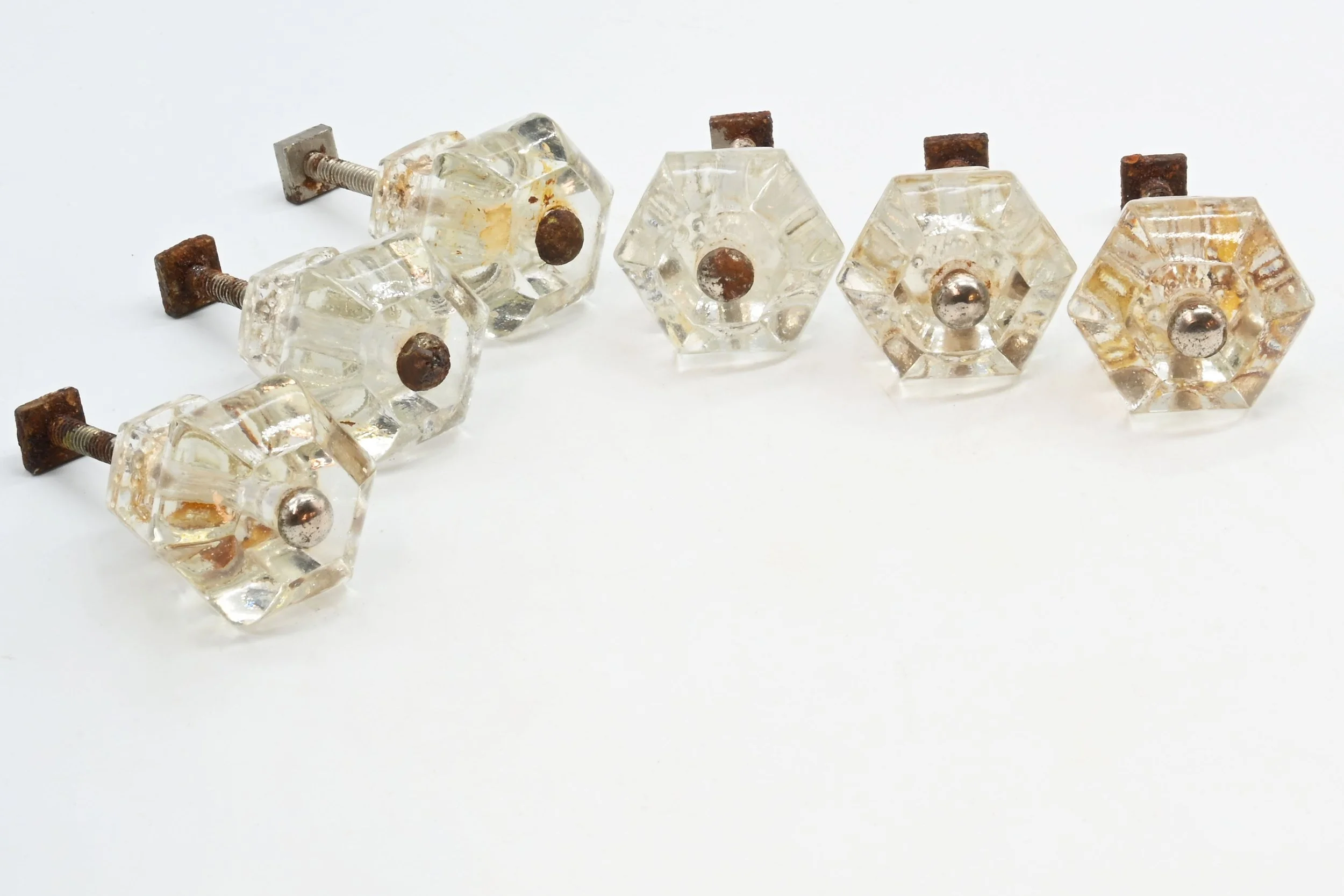 hexagonal glass knobs with rounded profile — ARCHITECTURAL ANTIQUES