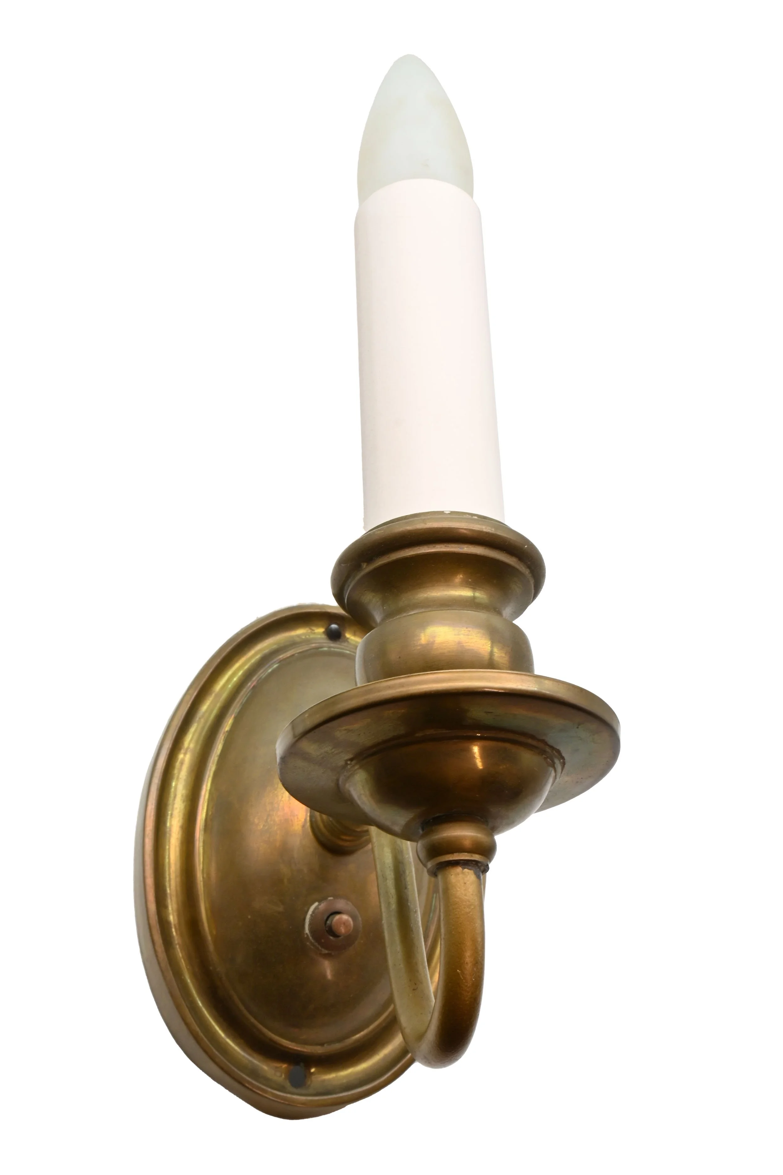 brass single candle sconce with button switch — ARCHITECTURAL ANTIQUES
