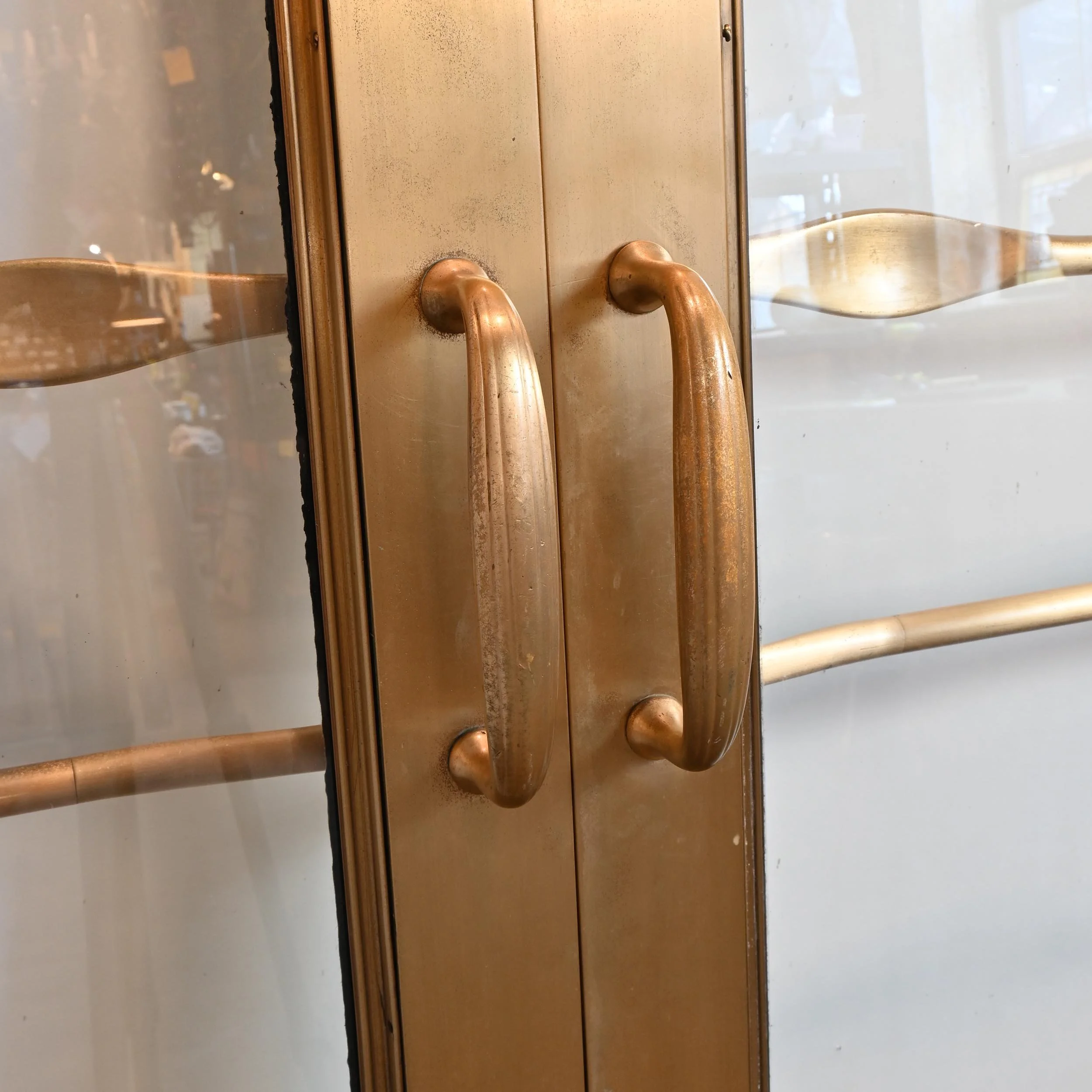 6 foot wide brass full view double doors — ARCHITECTURAL ANTIQUES