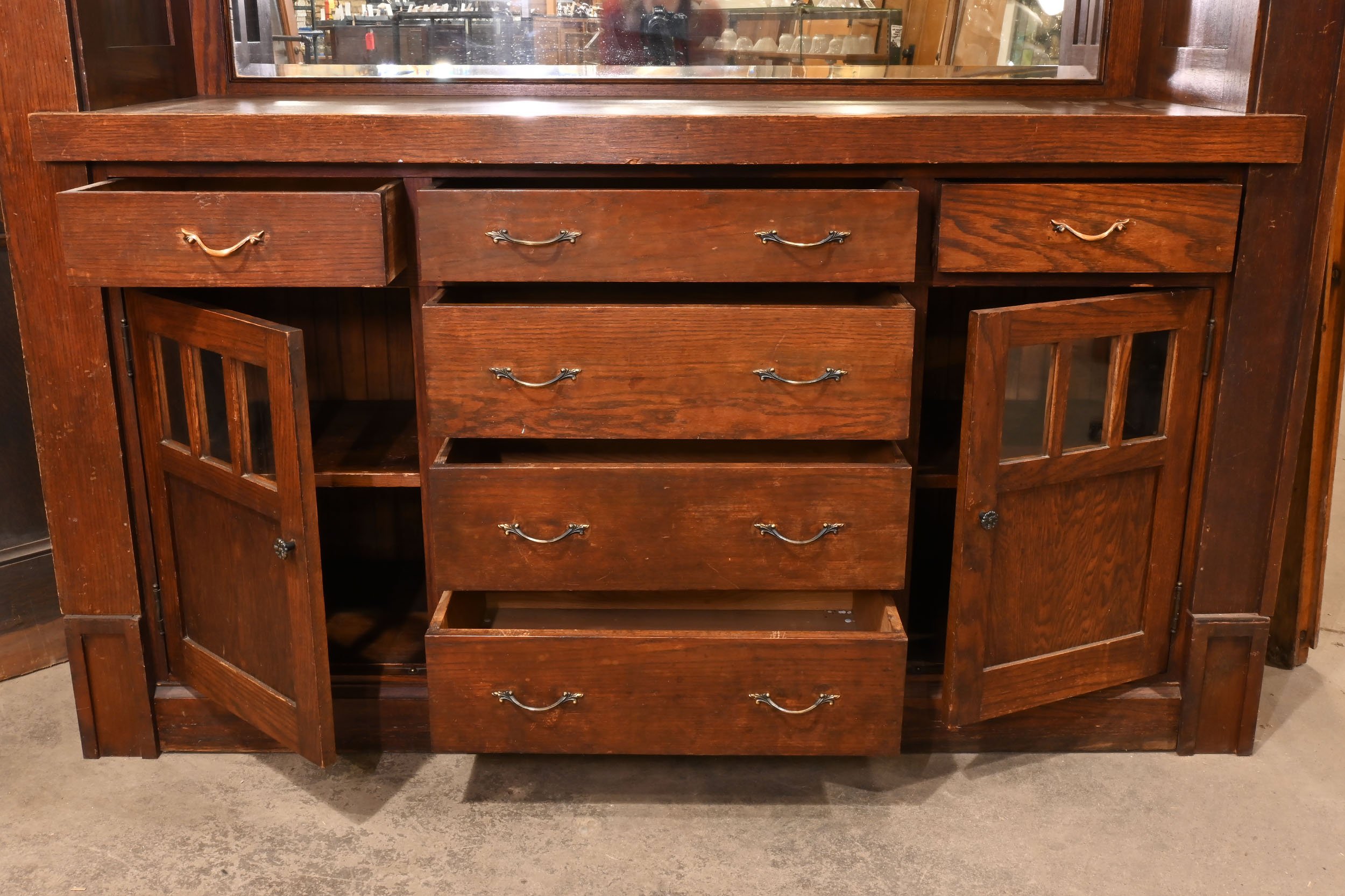 dark oak arts and crafts buffet — ARCHITECTURAL ANTIQUES