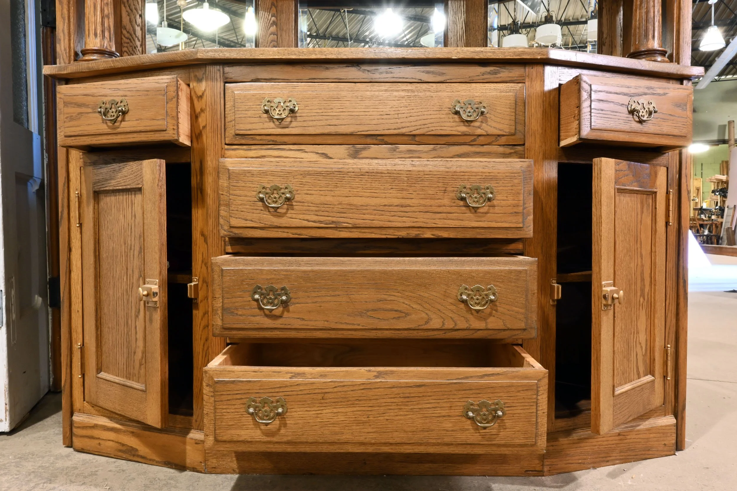 light oak buffet with modified angular base — ARCHITECTURAL ANTIQUES