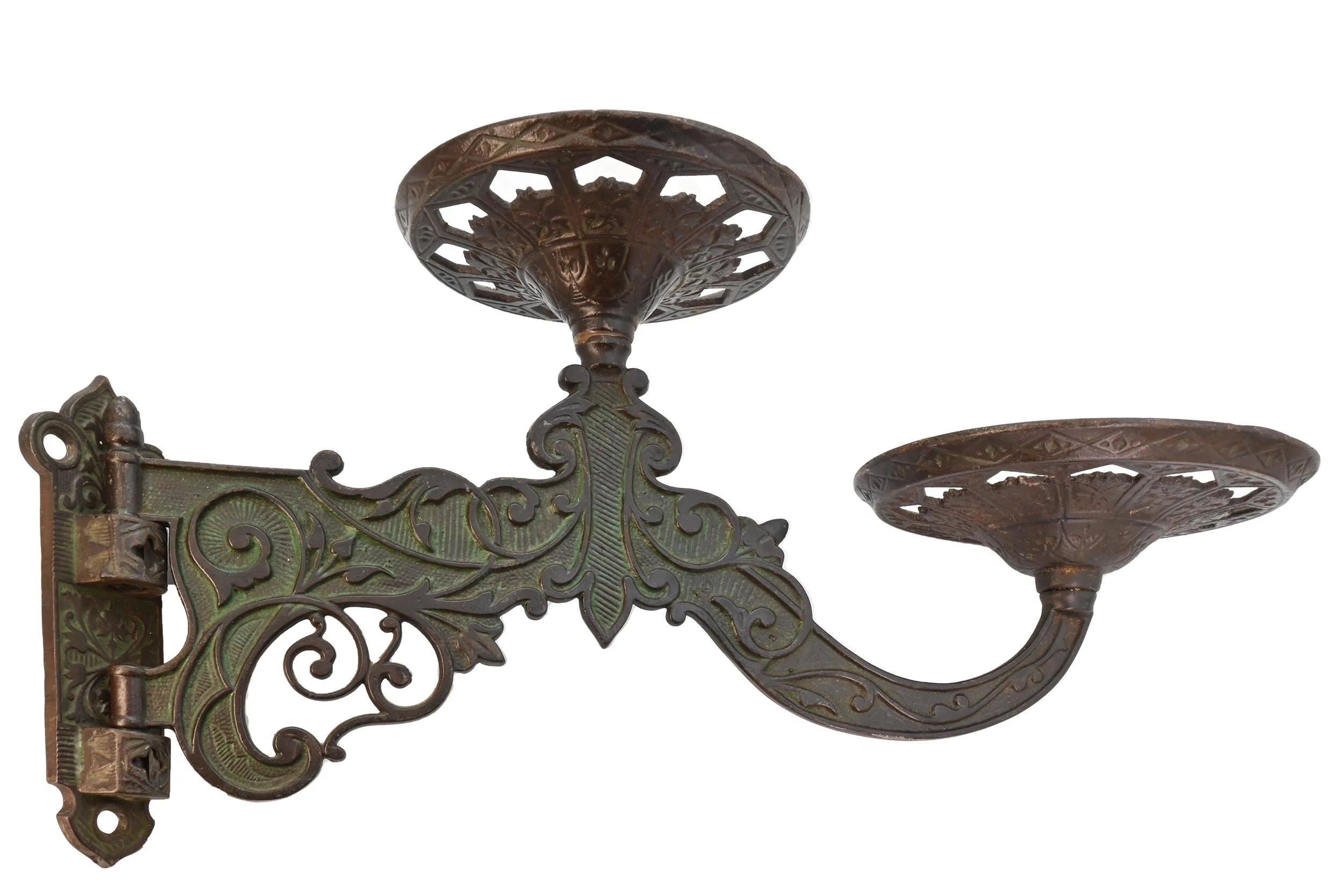 eastlake cast iron double kerosene lamp wall swing arm — ARCHITECTURAL