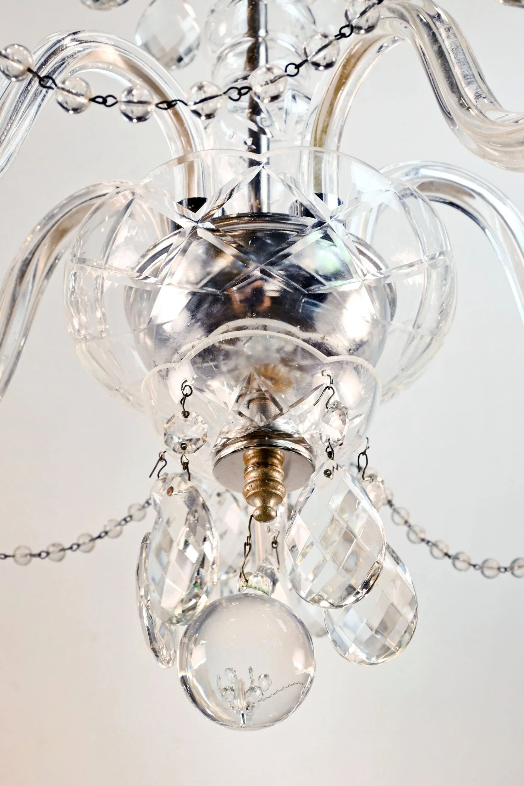 glass five light chandelier with crystal and roping — ARCHITECTURAL