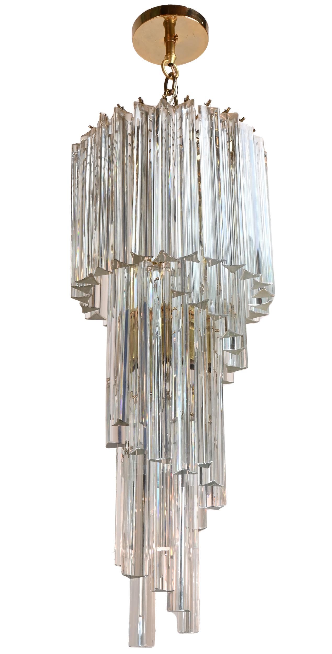 venini spiral brass chandelier with fifty five murano crystal