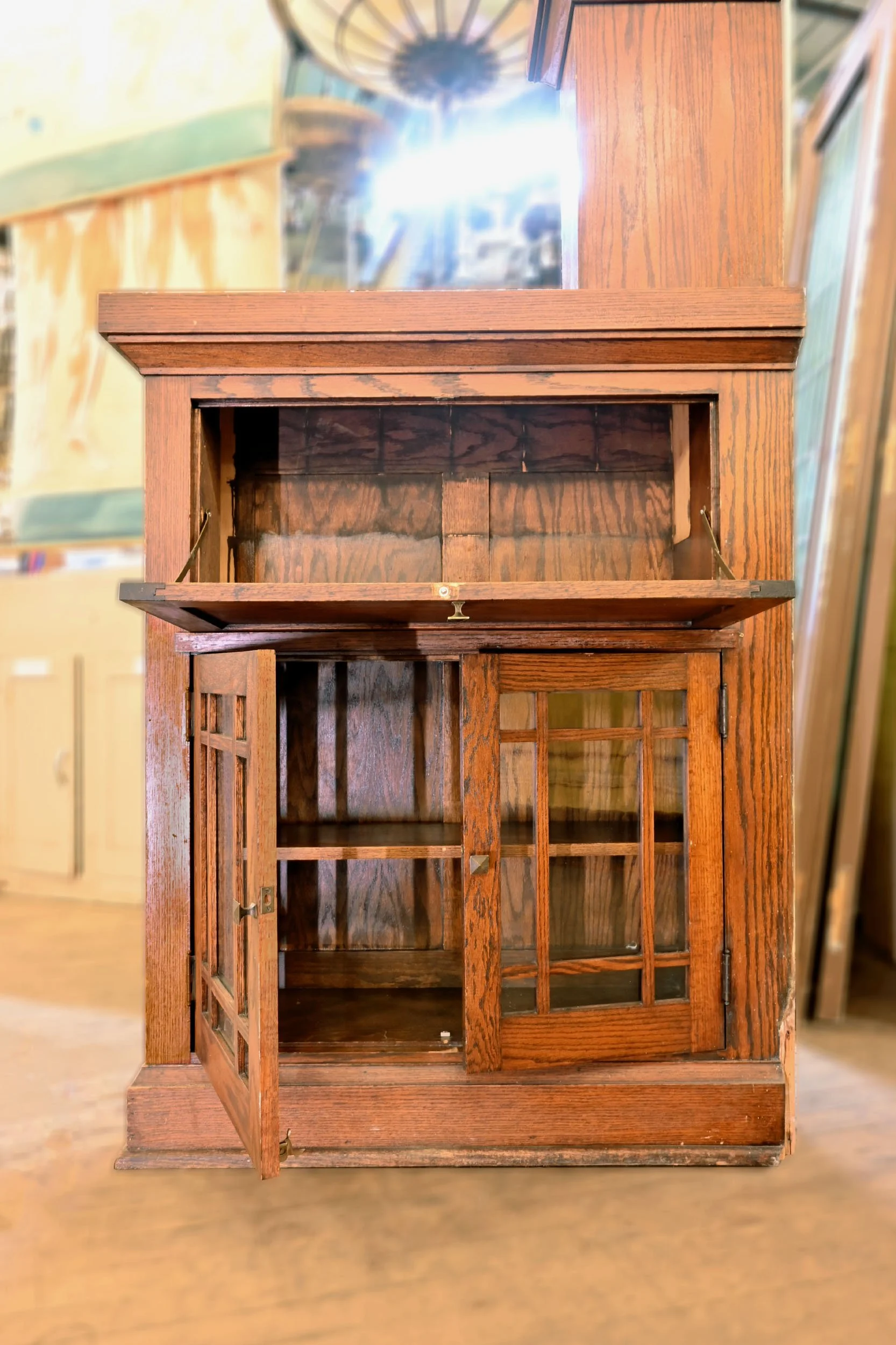 oak arts and crafts room divider with — ARCHITECTURAL ANTIQUES