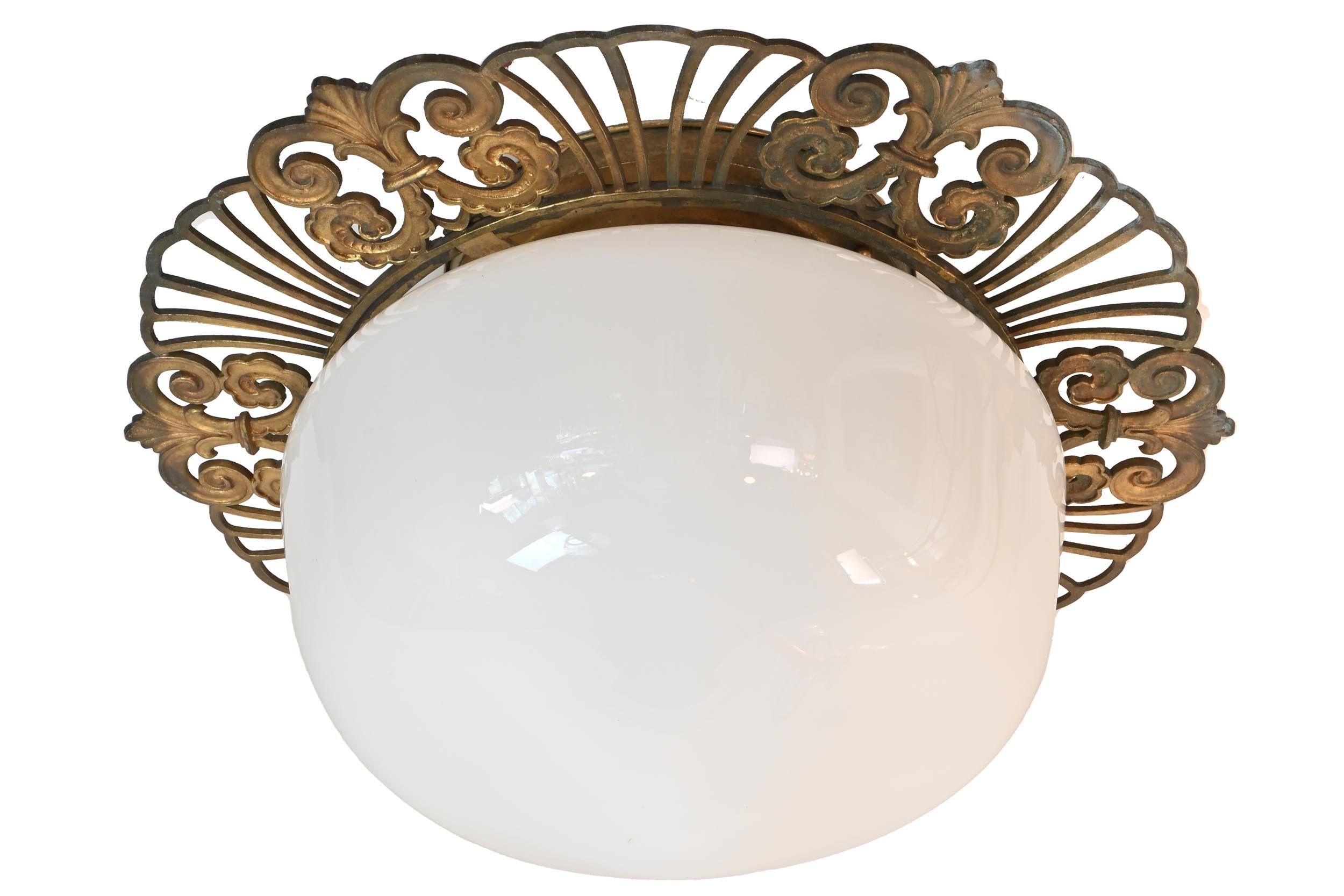 cast brass cutout fanned flush fixture with 16" globe