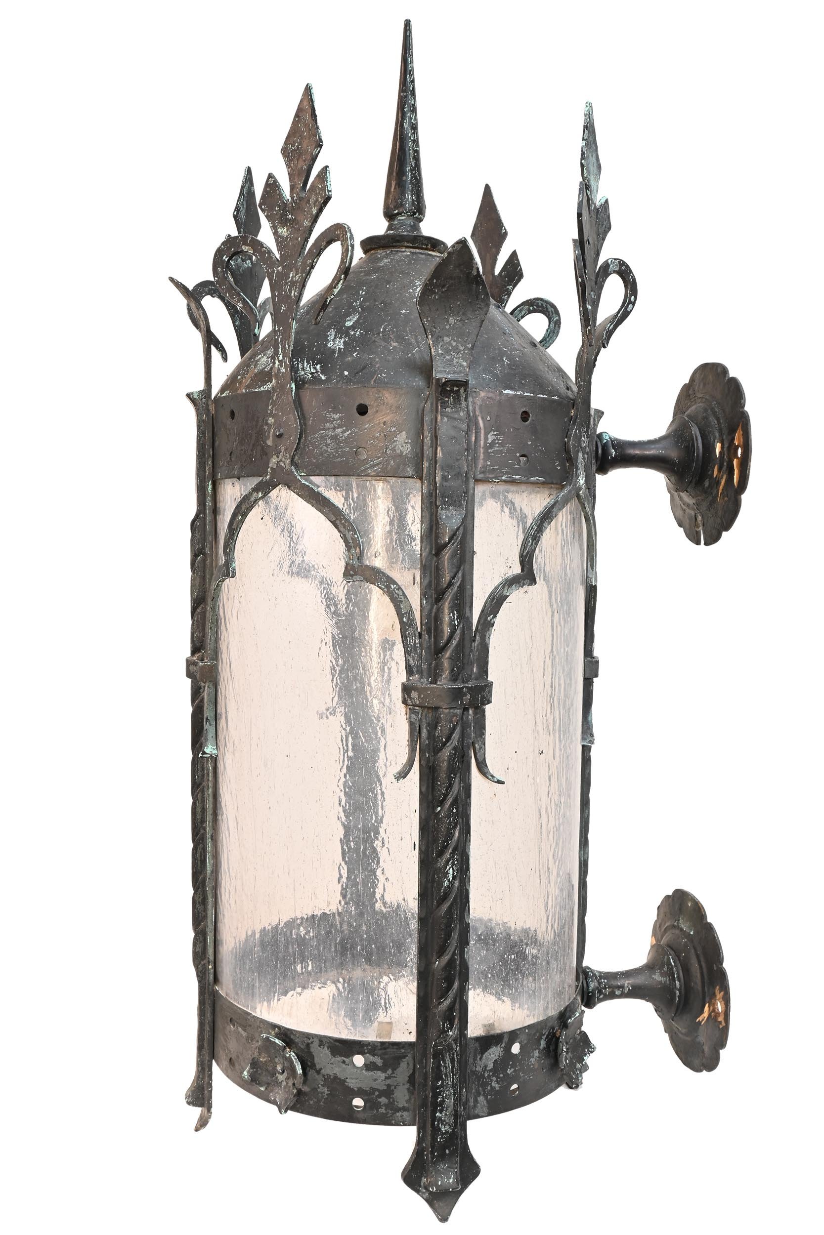 copper exterior large scale sconce with crackle glass