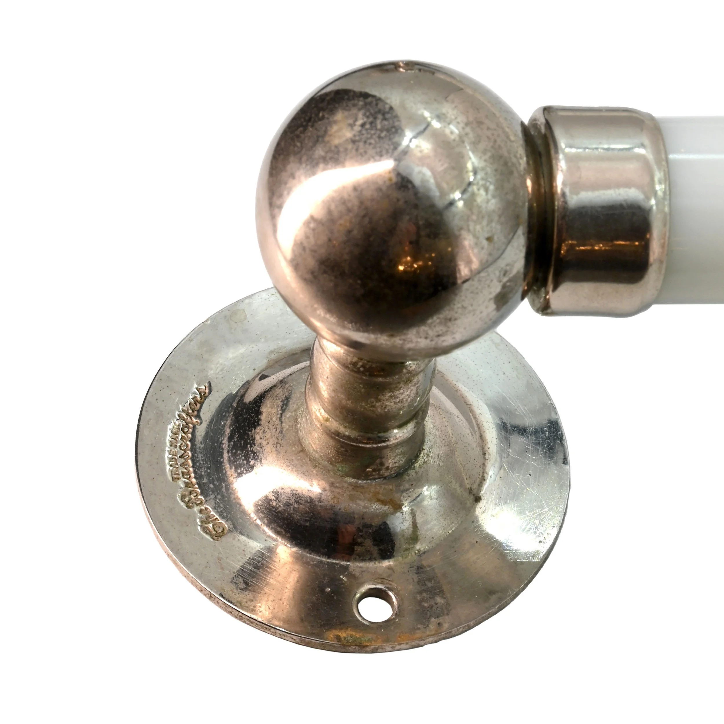 brasscrafter nickel towel bar with milkglass rod — ARCHITECTURAL ANTIQUES