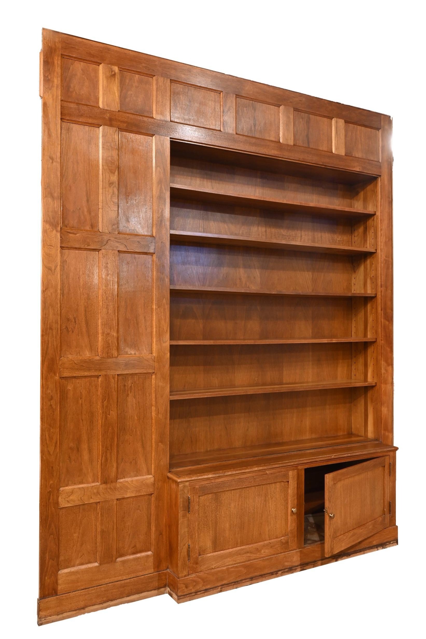 butternut bookcase with cabinet &amp; inlaid panel surround